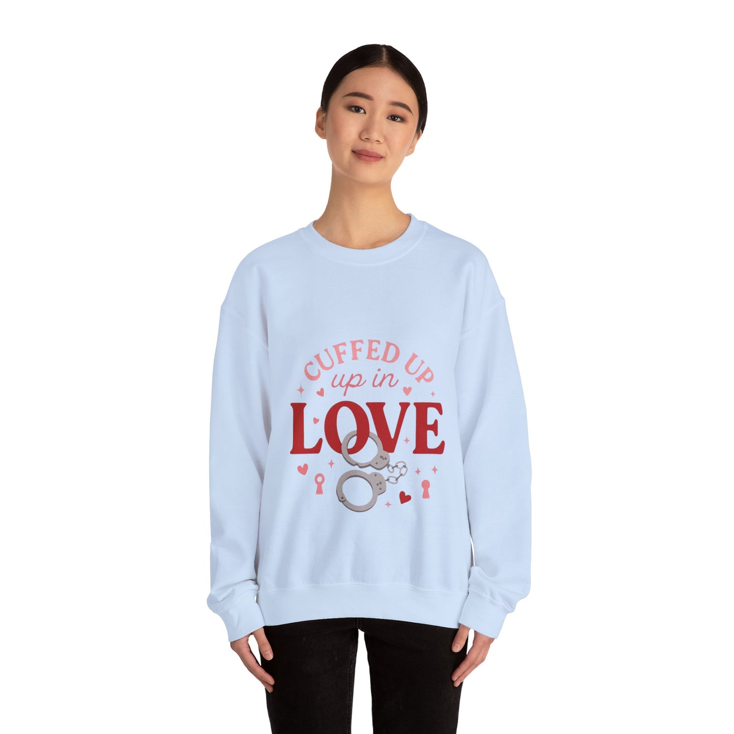 Cuffed Up in Love Crewneck Sweatshirt — Cozy Romantic Pullover