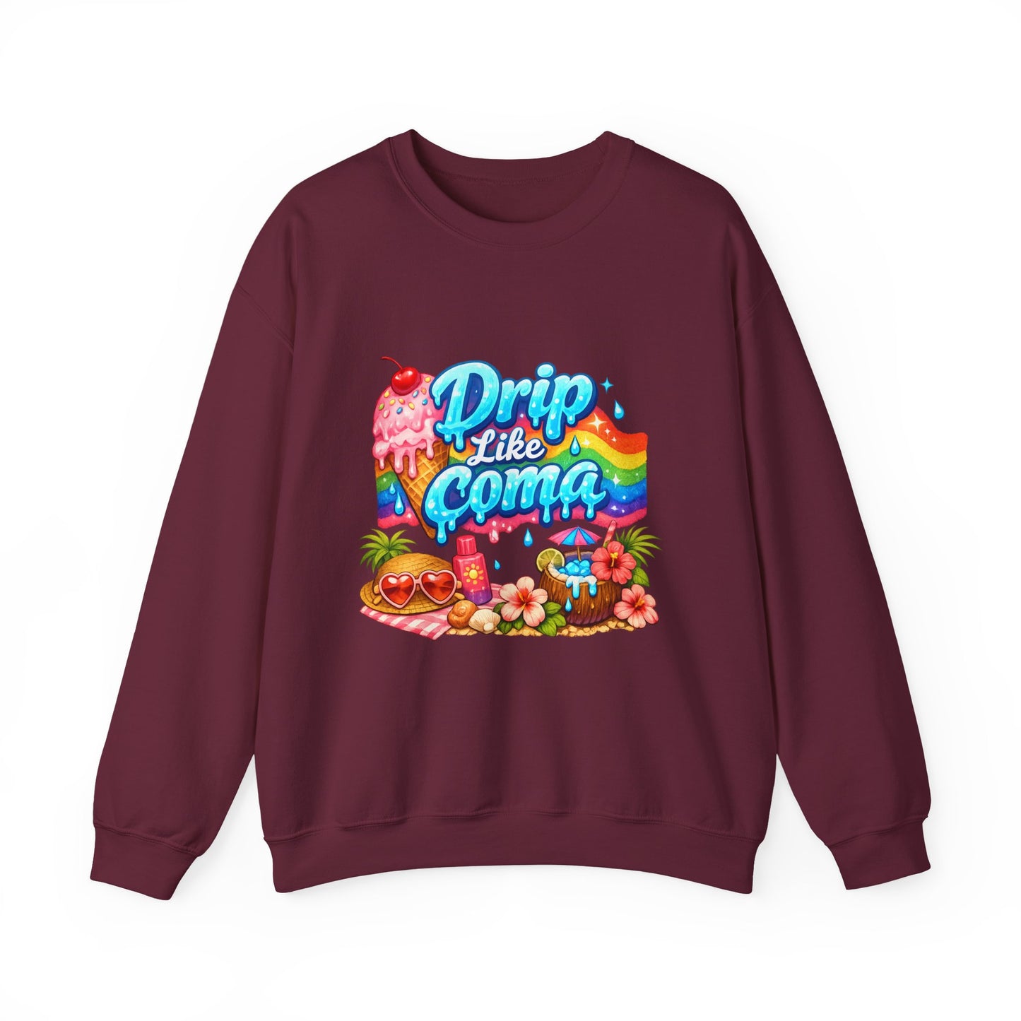 Drip Like Coma Crewneck Sweatshirt — Colorful Tropical Candy Graphic