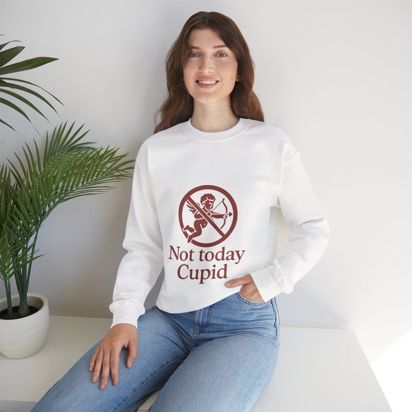 Not Today Cupid sweatshirt | anti-valentine crewneck, funny cupid graphic