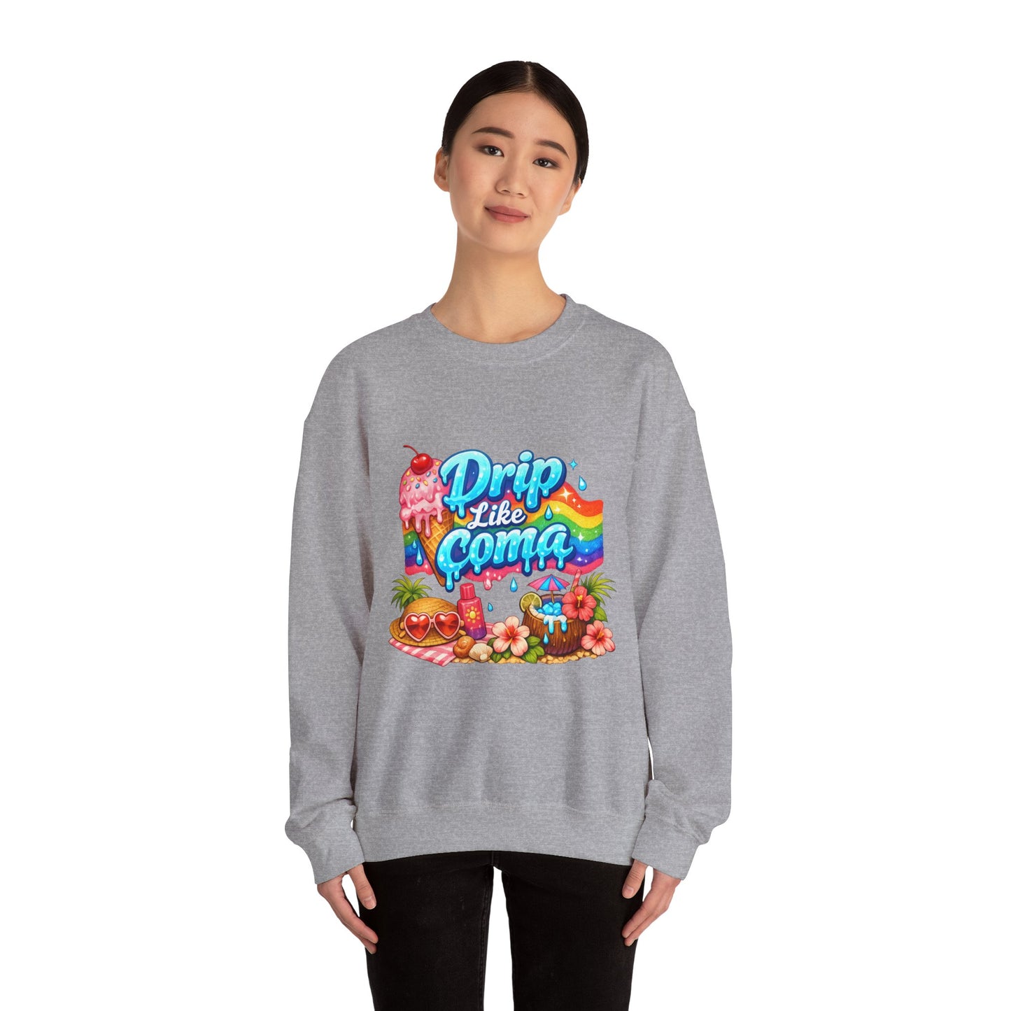 Drip Like Coma Crewneck Sweatshirt — Colorful Tropical Candy Graphic