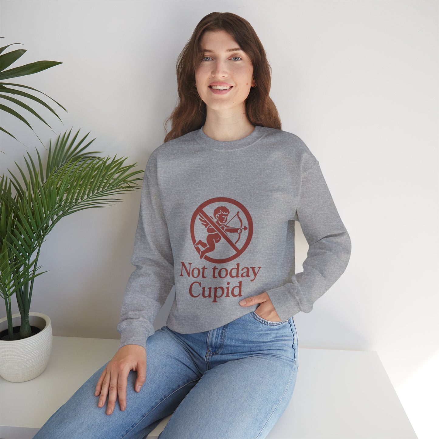 Not Today Cupid sweatshirt | anti-valentine crewneck, funny cupid graphic