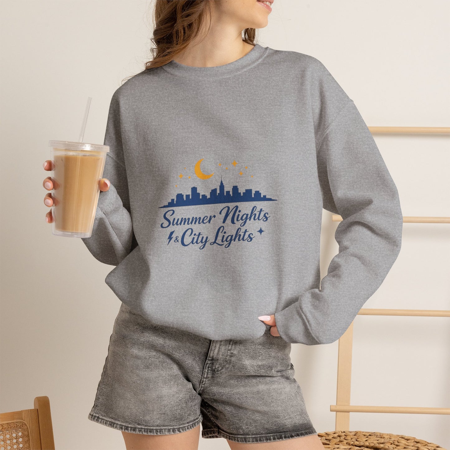 Summer Vibes Crewneck Sweatshirt — "Summer Nights and City Lights"