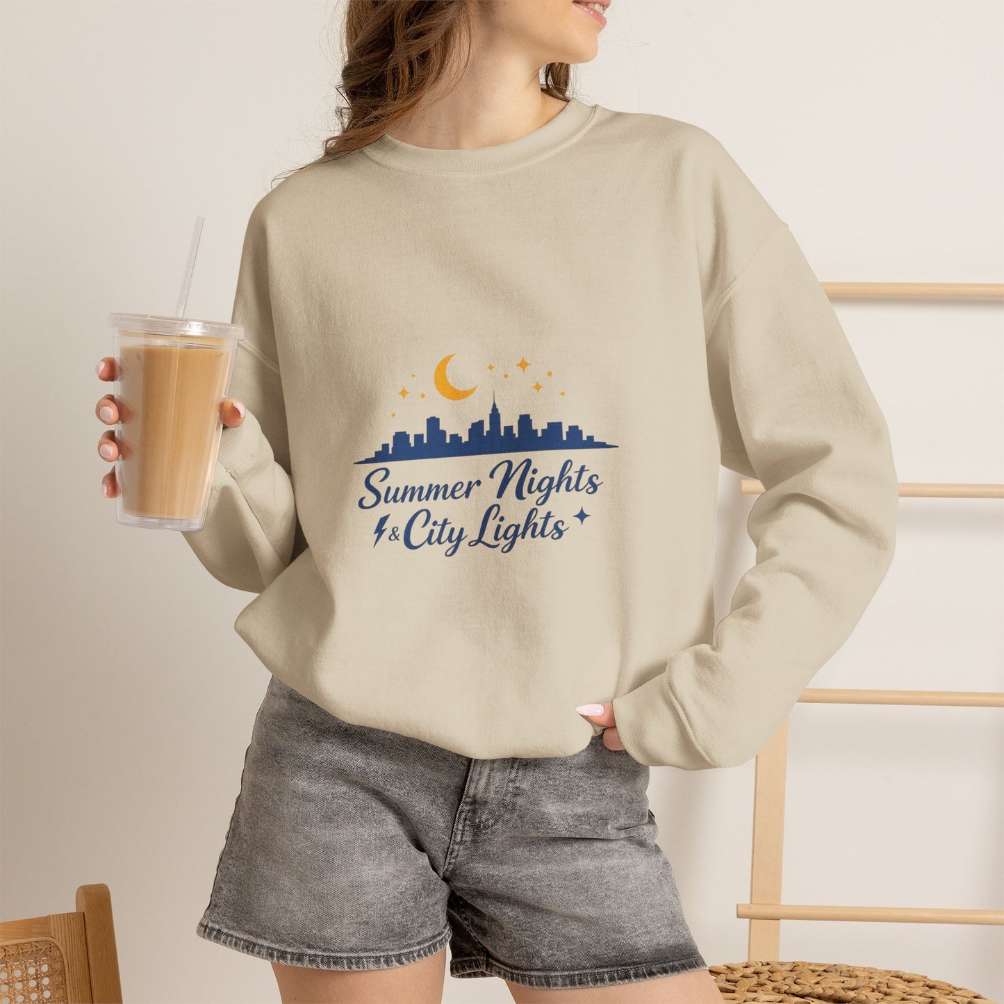 Summer Vibes Crewneck Sweatshirt — "Summer Nights and City Lights"