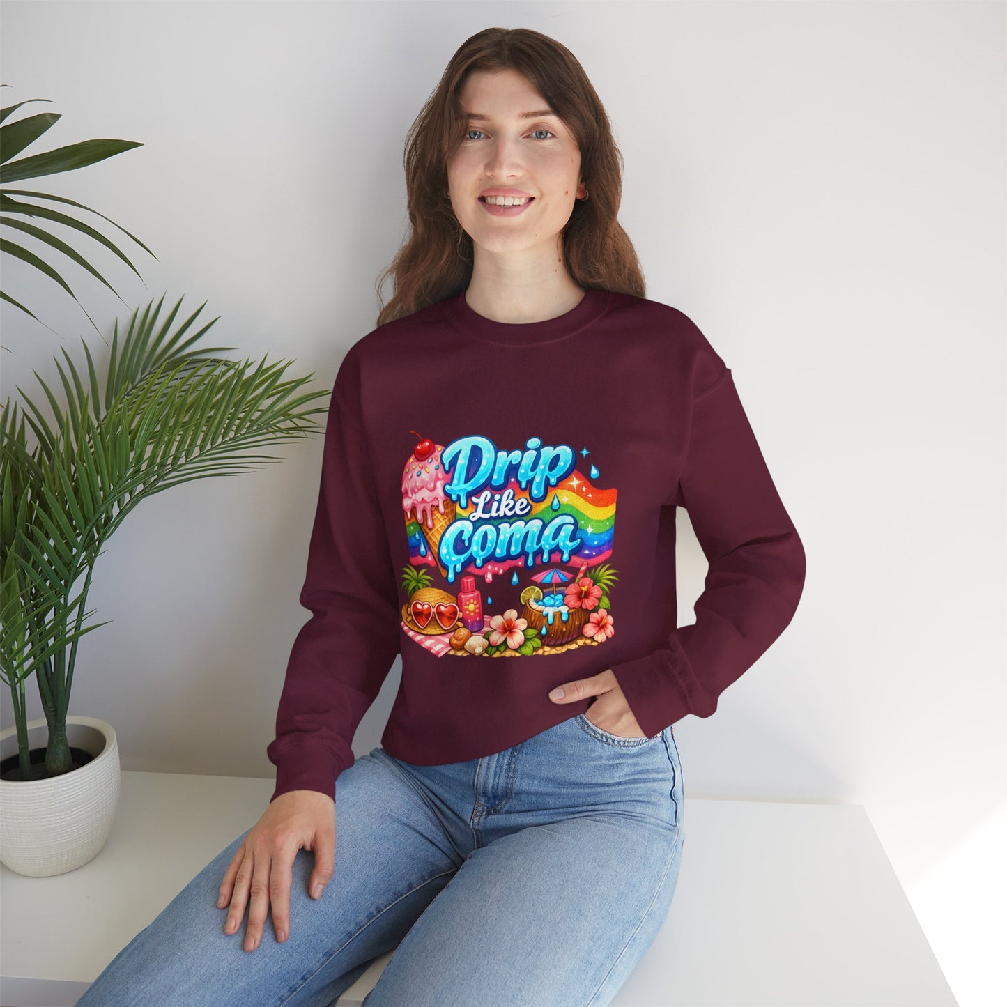 Drip Like Coma Crewneck Sweatshirt — Colorful Tropical Candy Graphic
