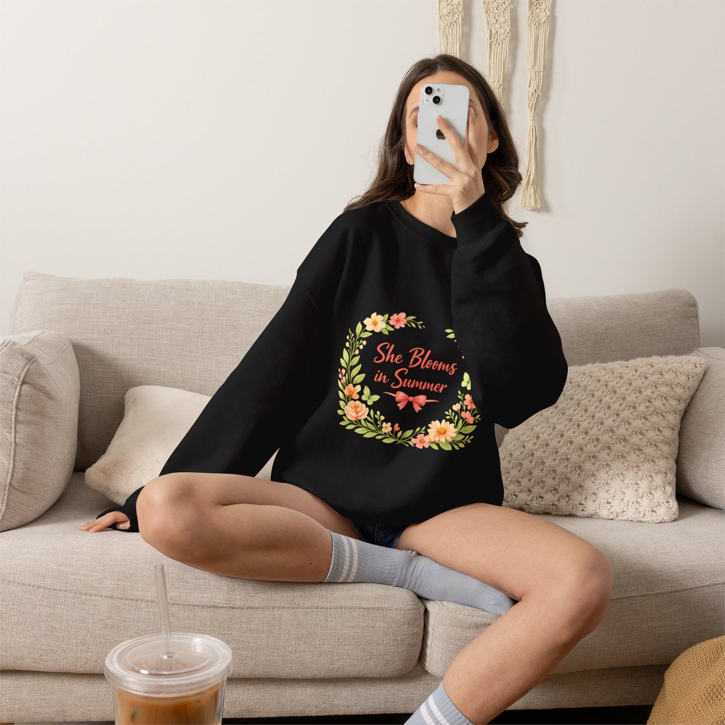 She Blooms in Summer Crewneck Sweatshirt — Floral Summer Vibes