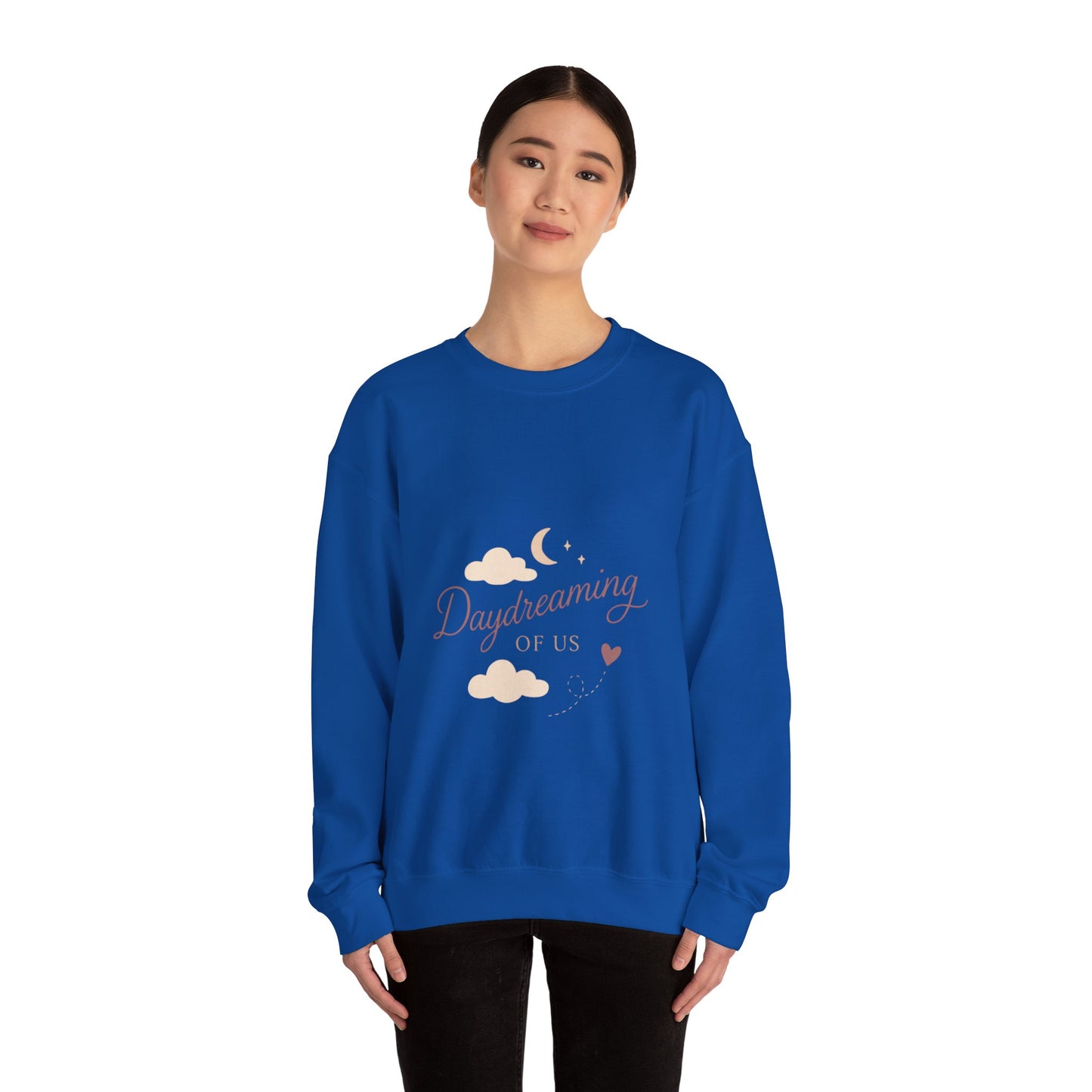 Daydreaming of Us crewneck sweatshirt | moon, clouds, script text