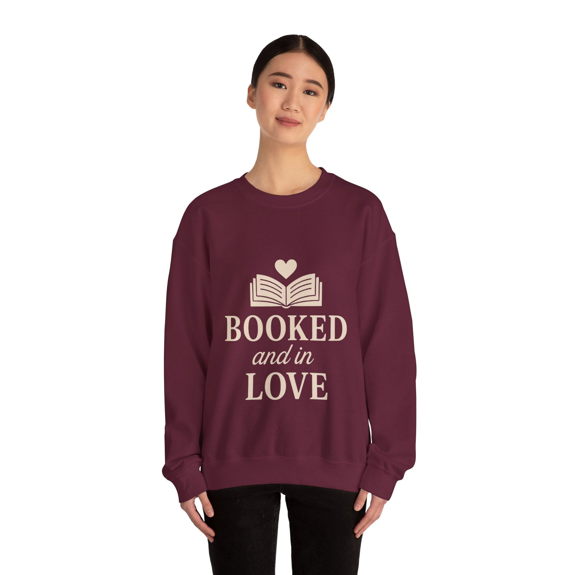Booked and in Love Sweatshirt | Book Lovers Crewneck, Reading Graphic Printify