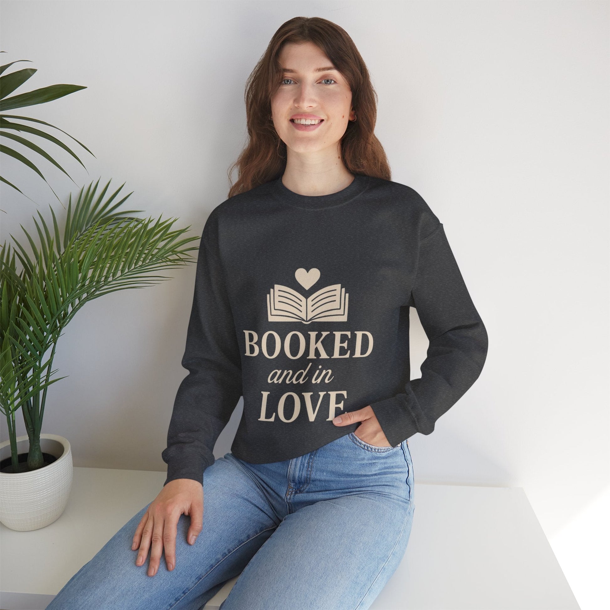 Booked and in Love Sweatshirt | Book Lovers Crewneck, Reading Graphic Printify