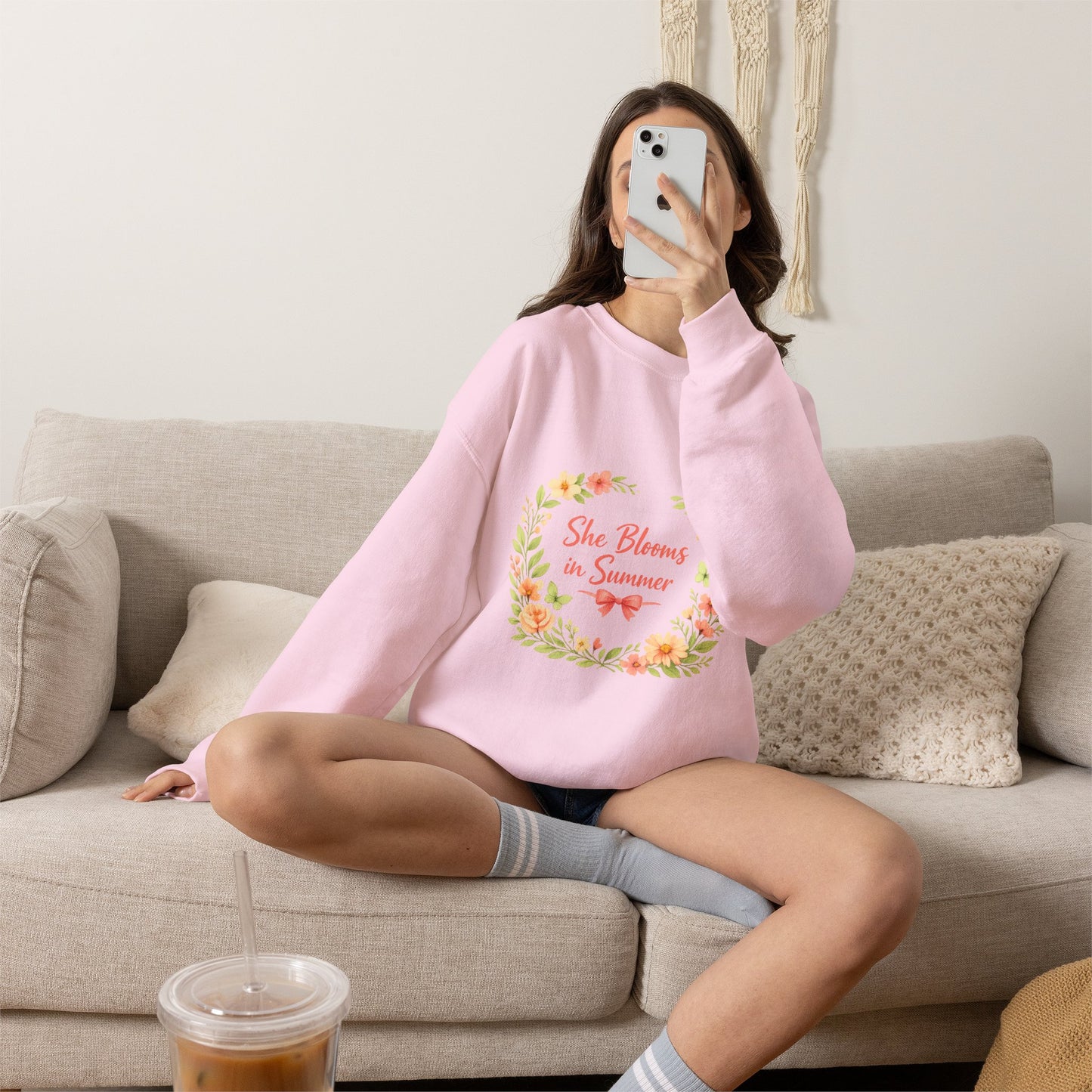 She Blooms in Summer Crewneck Sweatshirt — Floral Summer Vibes