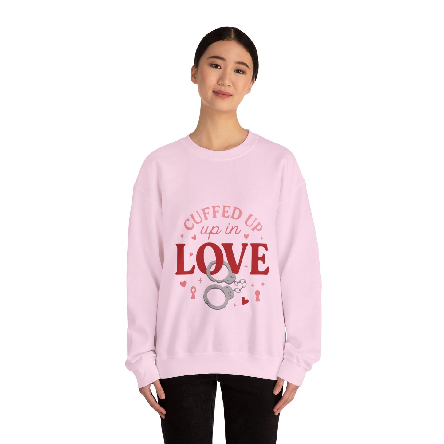 Cuffed Up in Love Crewneck Sweatshirt — Cozy Romantic Pullover