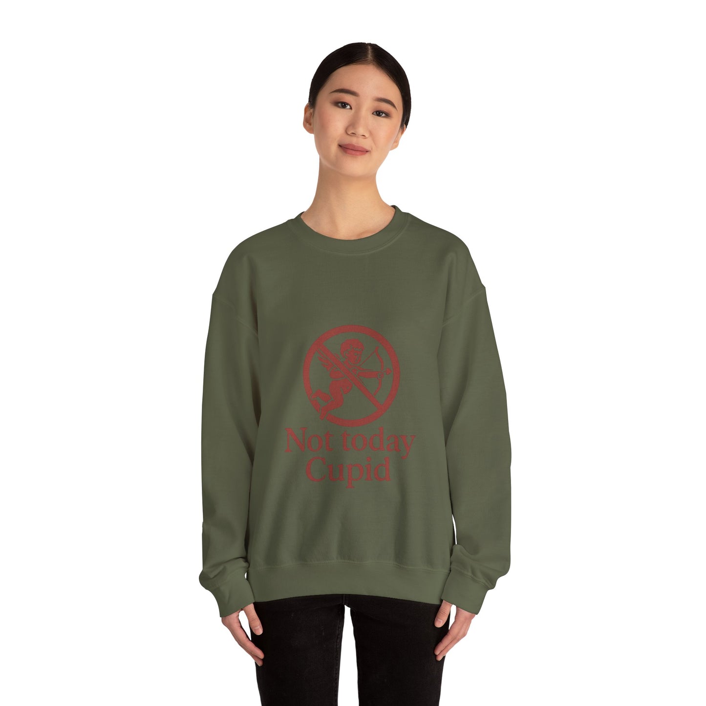 Not Today Cupid sweatshirt | anti-valentine crewneck, funny cupid graphic