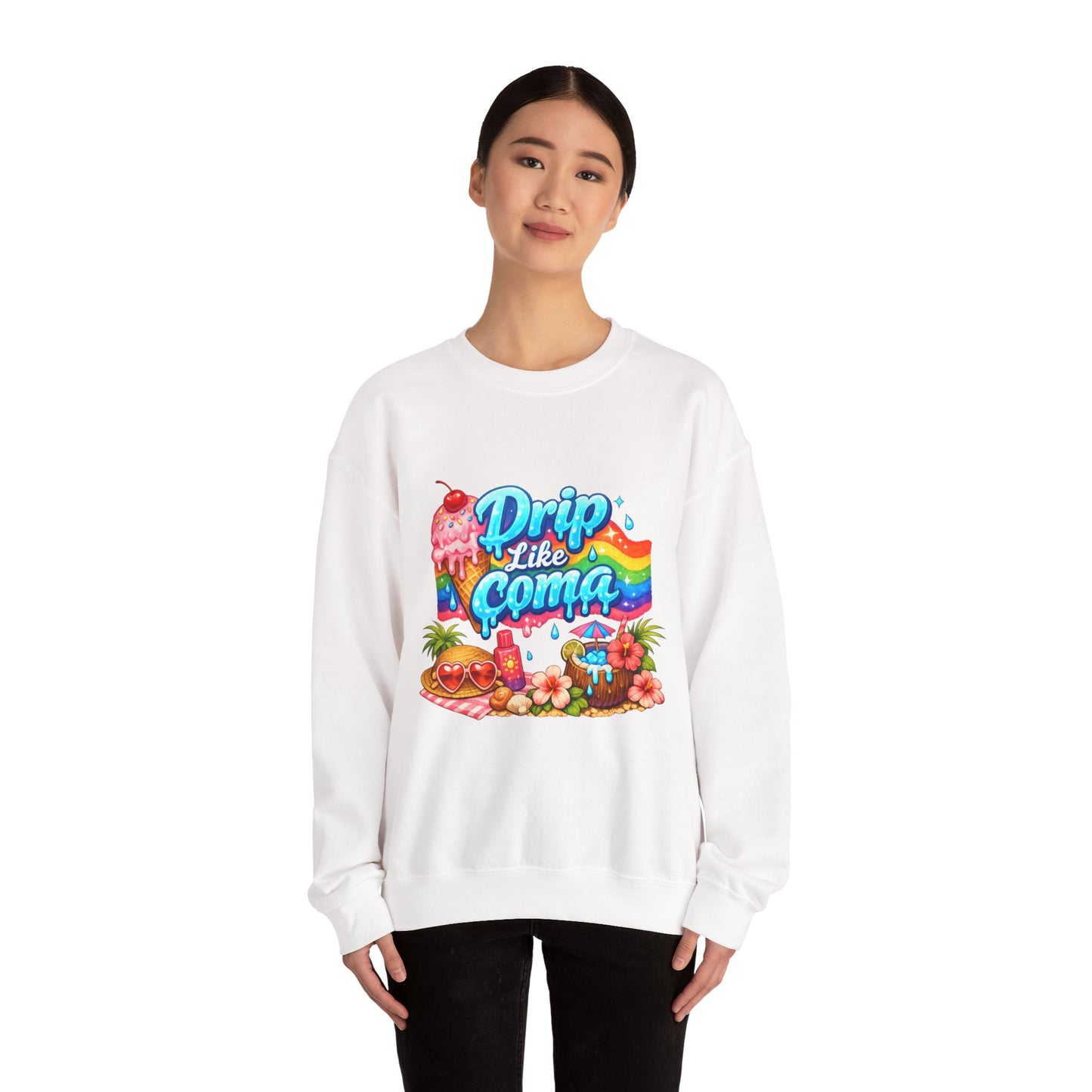 Drip Like Coma Crewneck Sweatshirt — Colorful Tropical Candy Graphic
