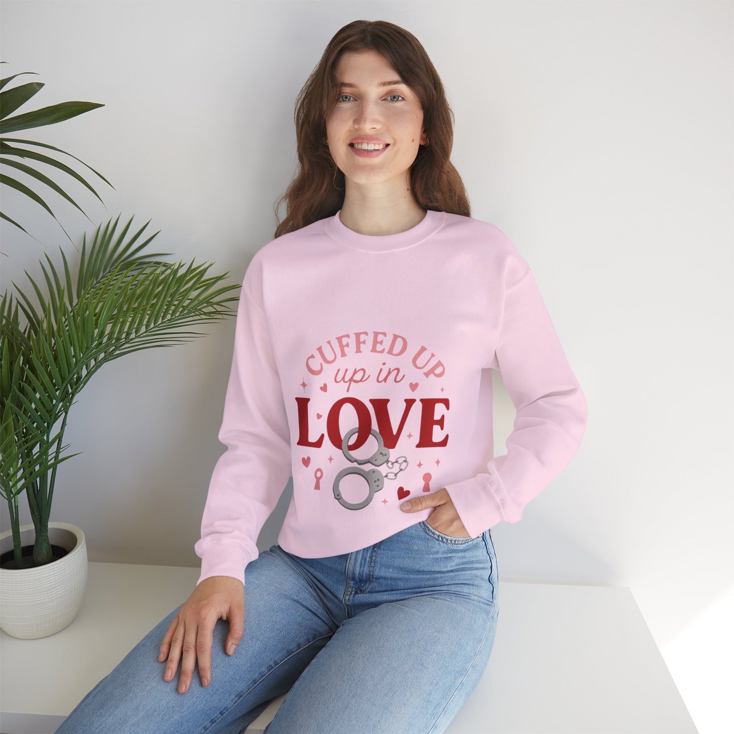 Cuffed Up in Love Crewneck Sweatshirt — Cozy Romantic Pullover