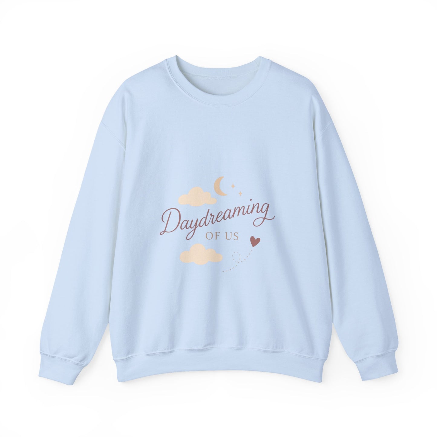 Daydreaming of Us crewneck sweatshirt | moon, clouds, script text