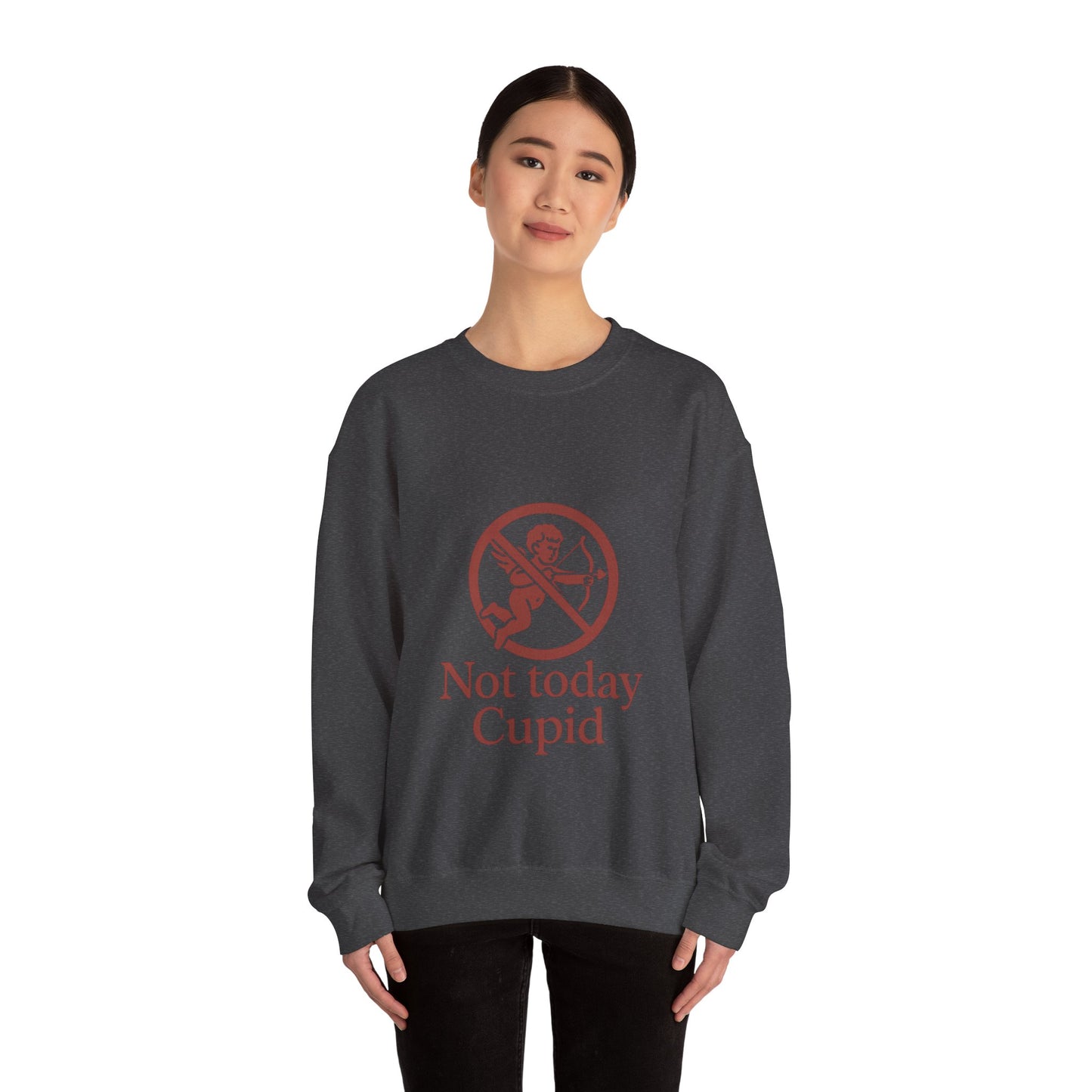 Not Today Cupid sweatshirt | anti-valentine crewneck, funny cupid graphic