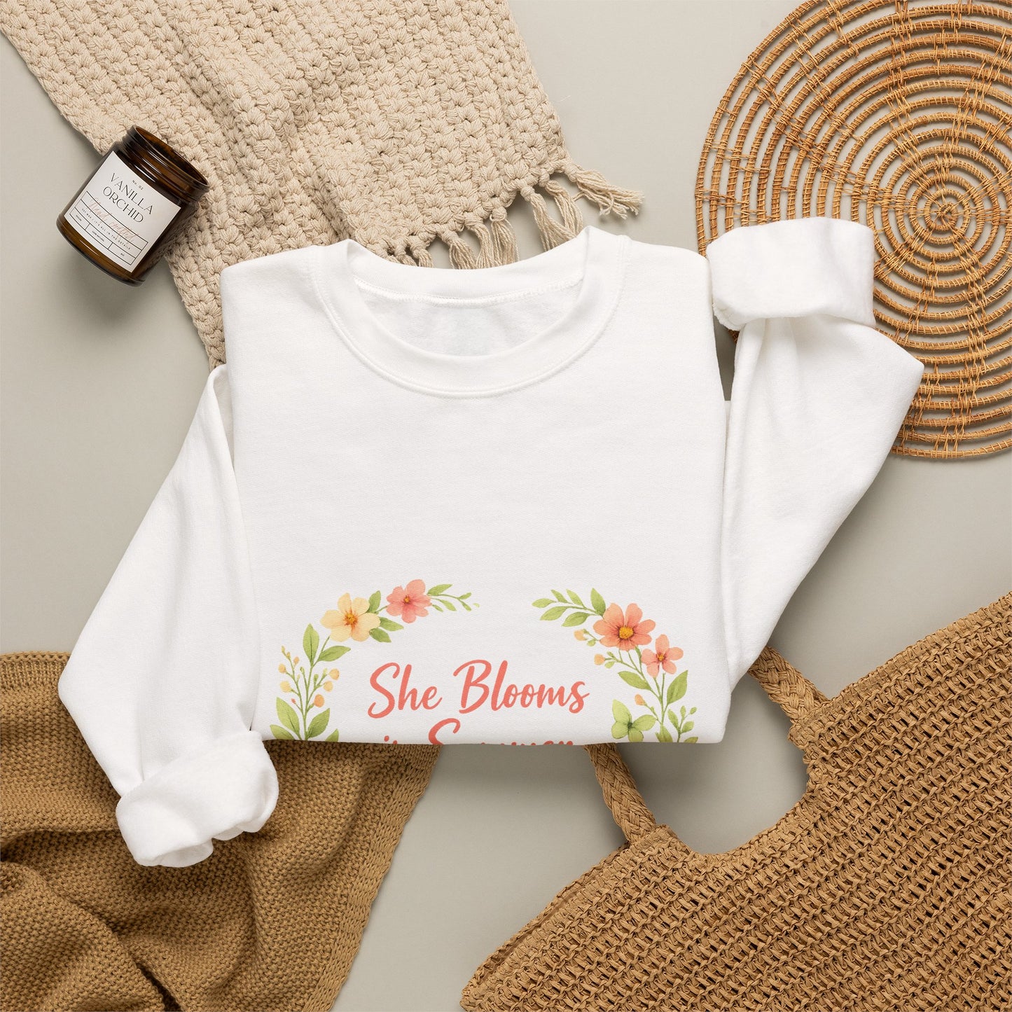 She Blooms in Summer Crewneck Sweatshirt — Floral Summer Vibes