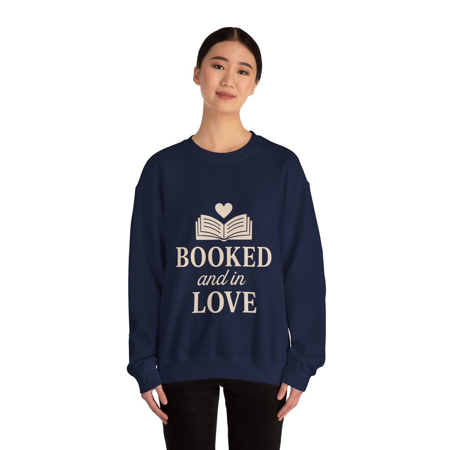 Booked and in Love Sweatshirt | Book Lovers Crewneck, Reading Graphic Printify