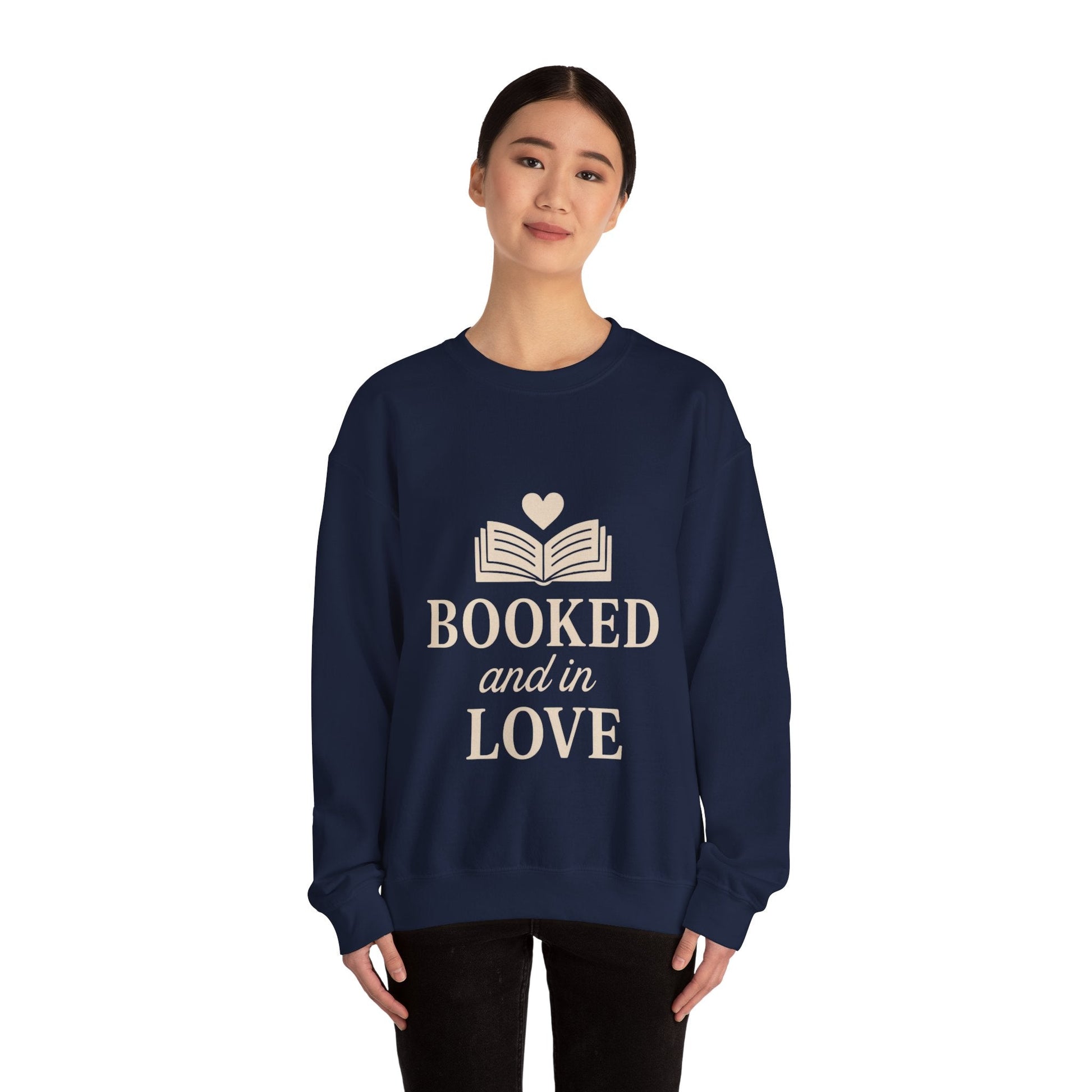 Booked and in Love Sweatshirt | Book Lovers Crewneck, Reading Graphic Printify