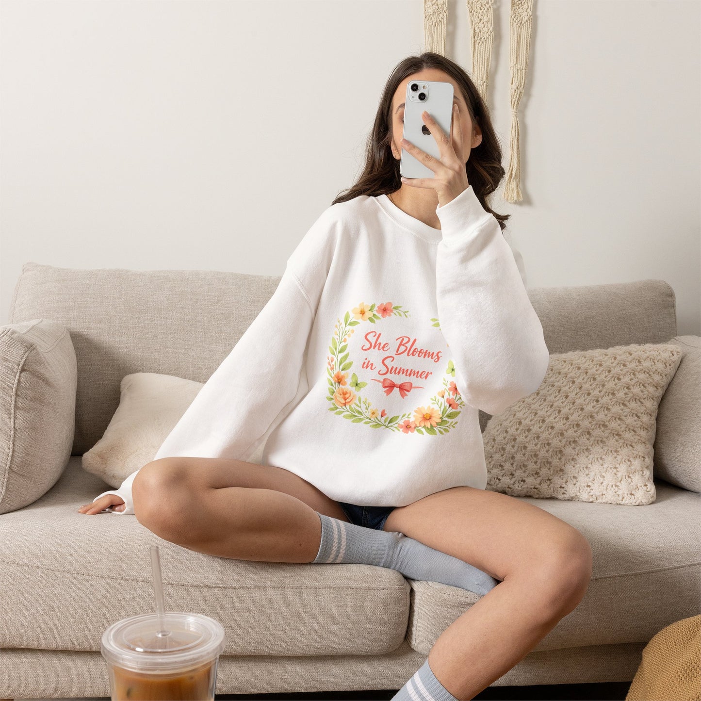 She Blooms in Summer Crewneck Sweatshirt — Floral Summer Vibes
