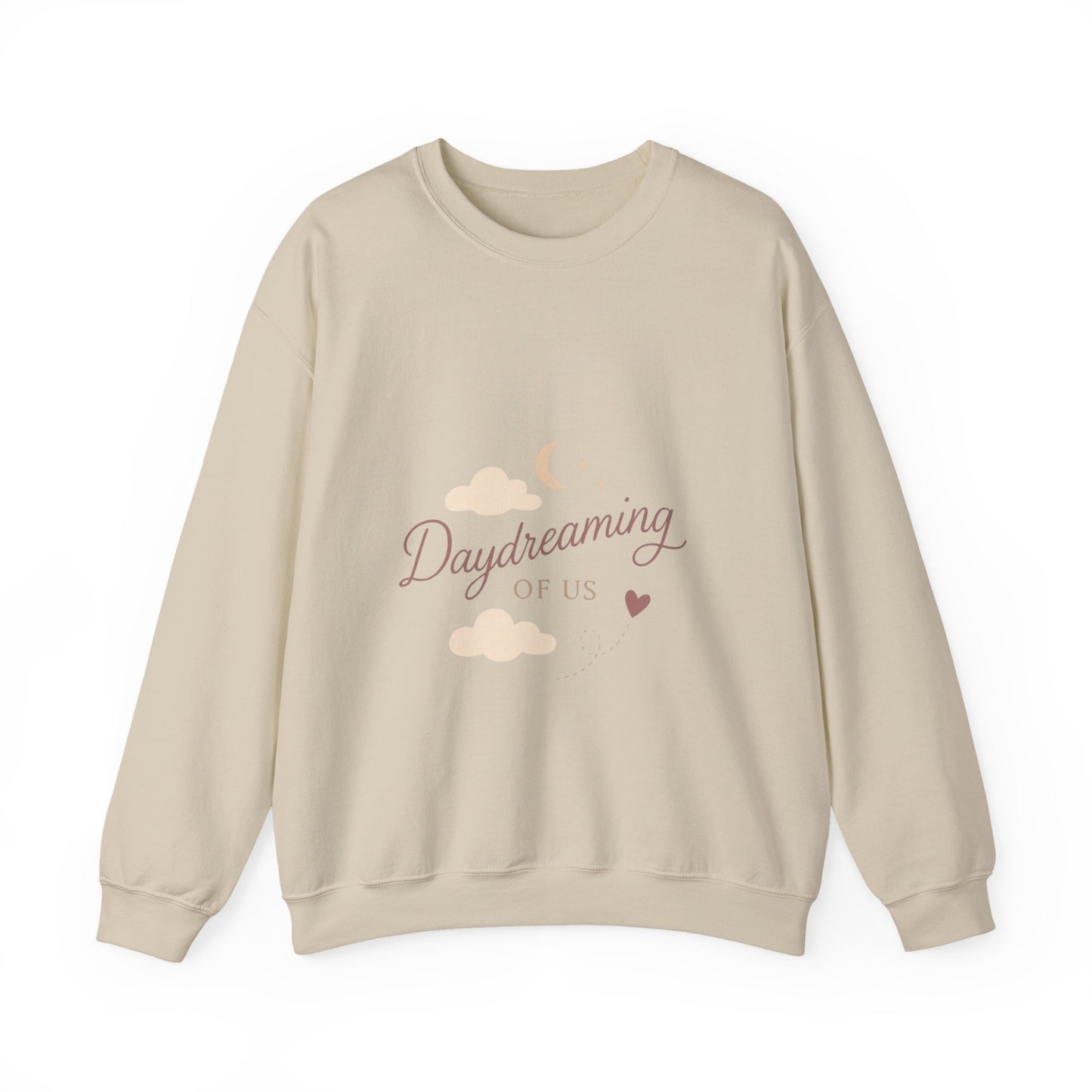 Daydreaming of Us crewneck sweatshirt | moon, clouds, script text