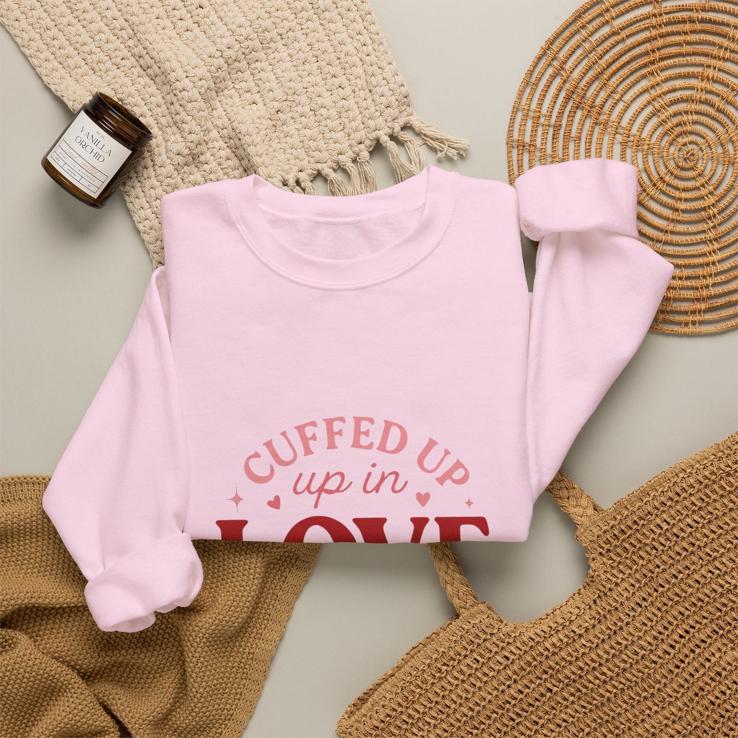 Cuffed Up in Love Crewneck Sweatshirt — Cozy Romantic Pullover