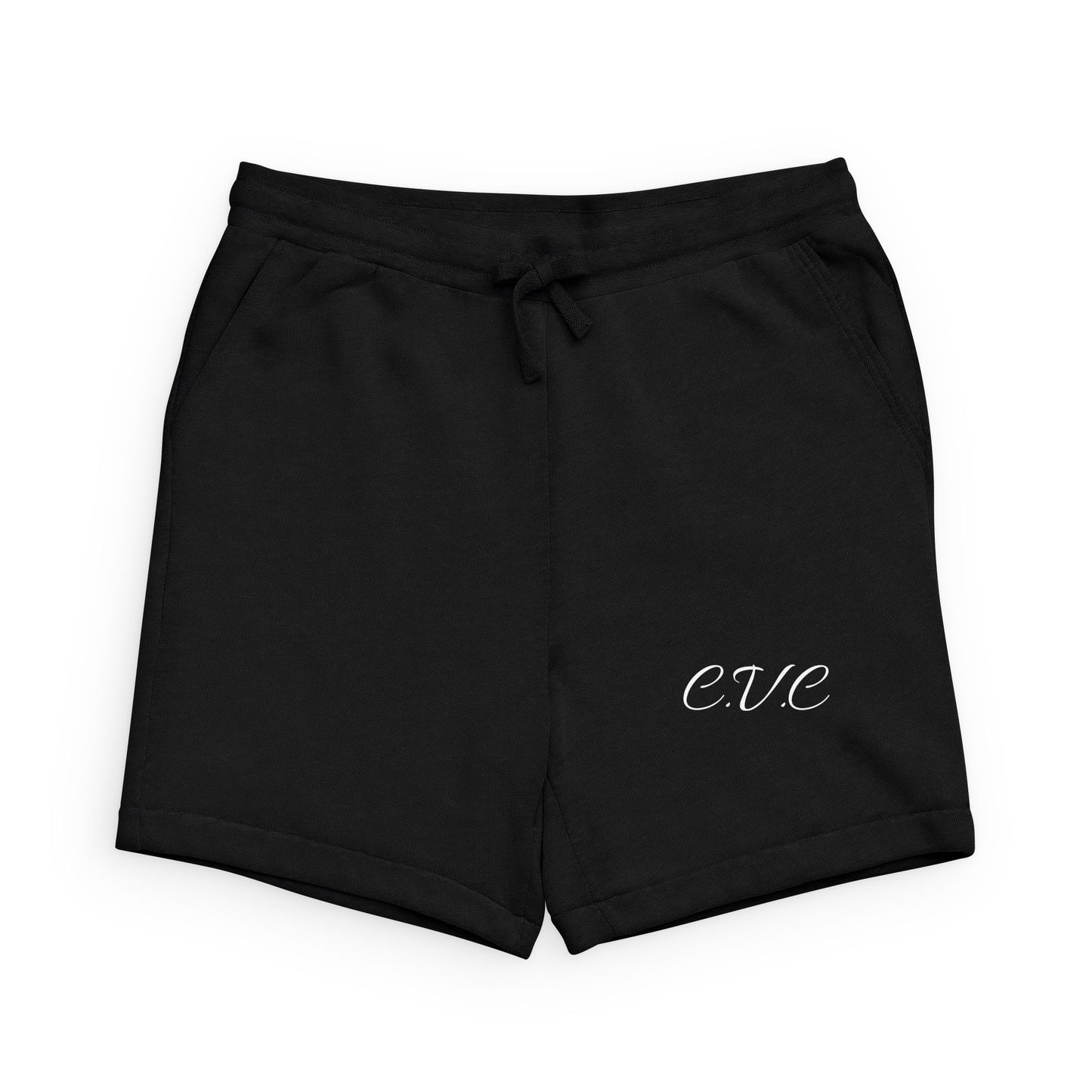 Embroidered Script Initials Sweatshorts — Personalized Black Fleece Shorts