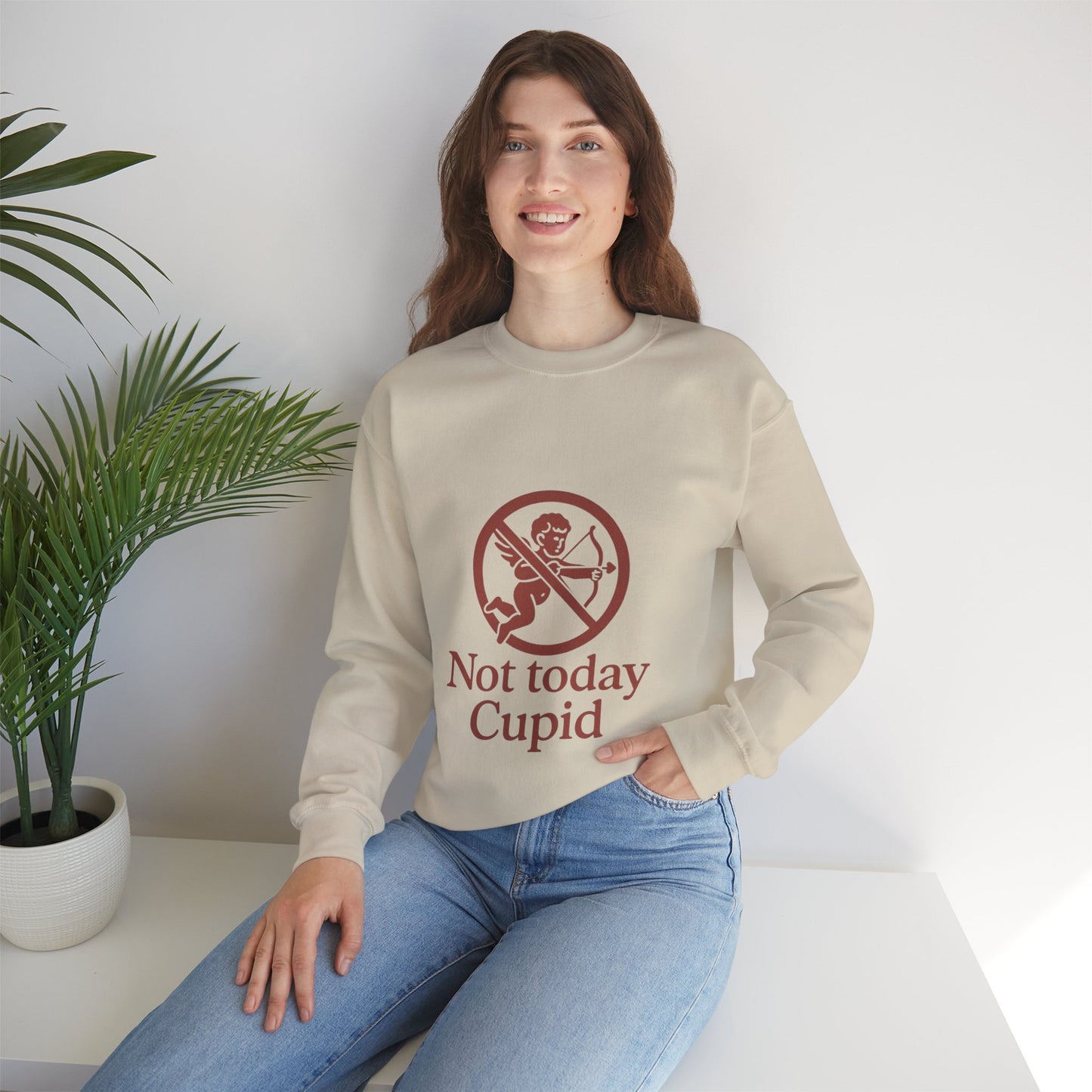 Not Today Cupid sweatshirt | anti-valentine crewneck, funny cupid graphic