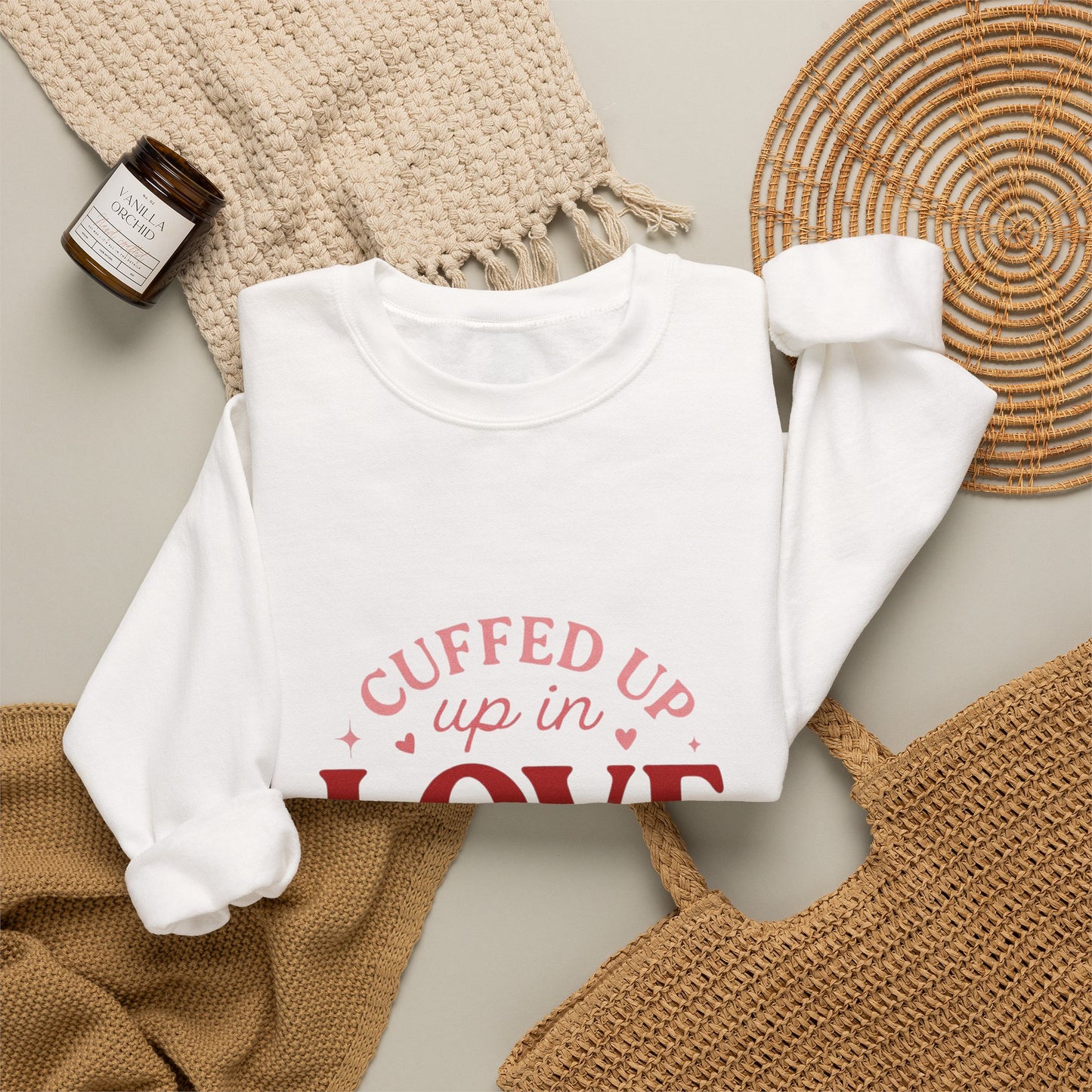 Cuffed Up in Love Crewneck Sweatshirt — Cozy Romantic Pullover
