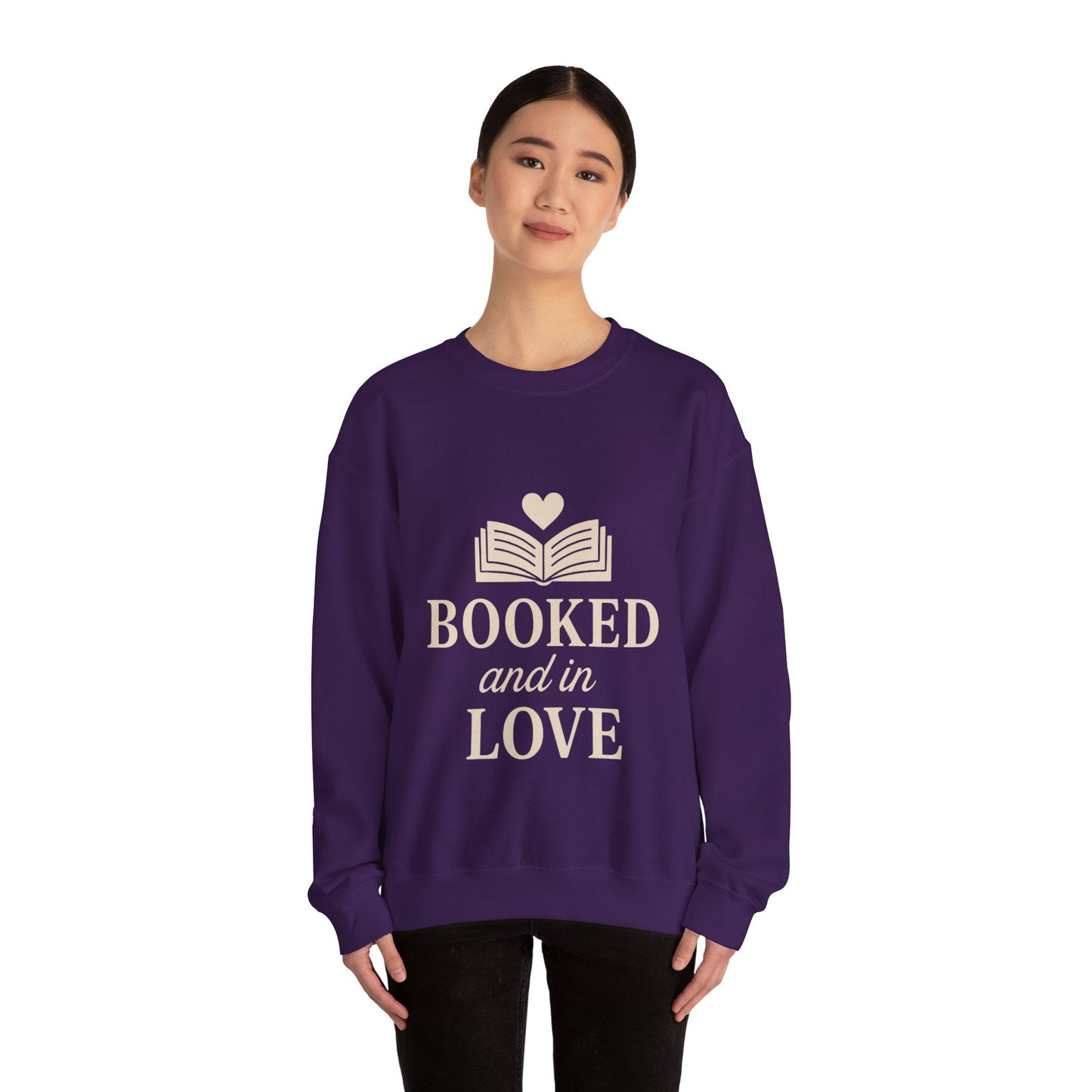 Booked and in Love Sweatshirt | Book Lovers Crewneck, Reading Graphic Printify
