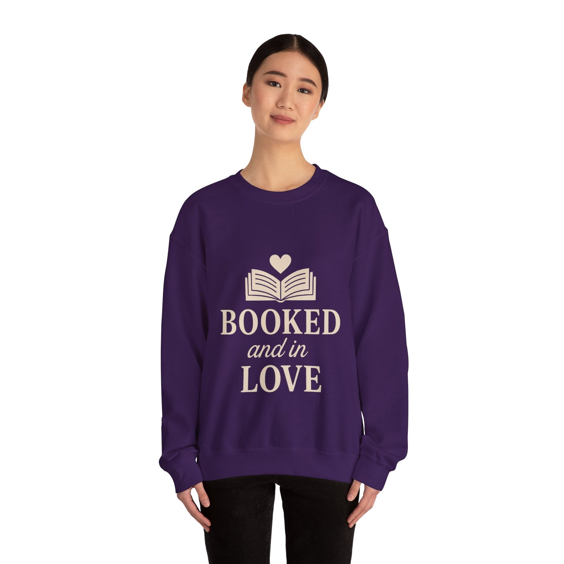 Booked and in Love Sweatshirt | Book Lovers Crewneck, Reading Graphic Printify