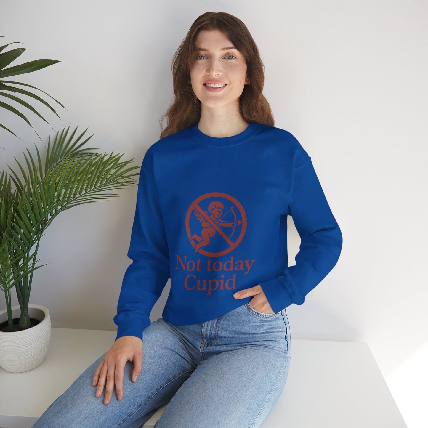 Not Today Cupid sweatshirt | anti-valentine crewneck, funny cupid graphic