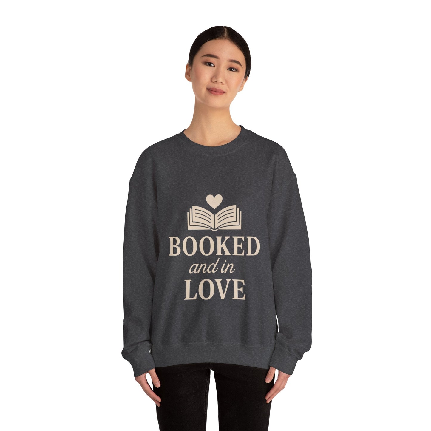 Booked and in Love Sweatshirt | Book Lovers Crewneck, Reading Graphic Printify