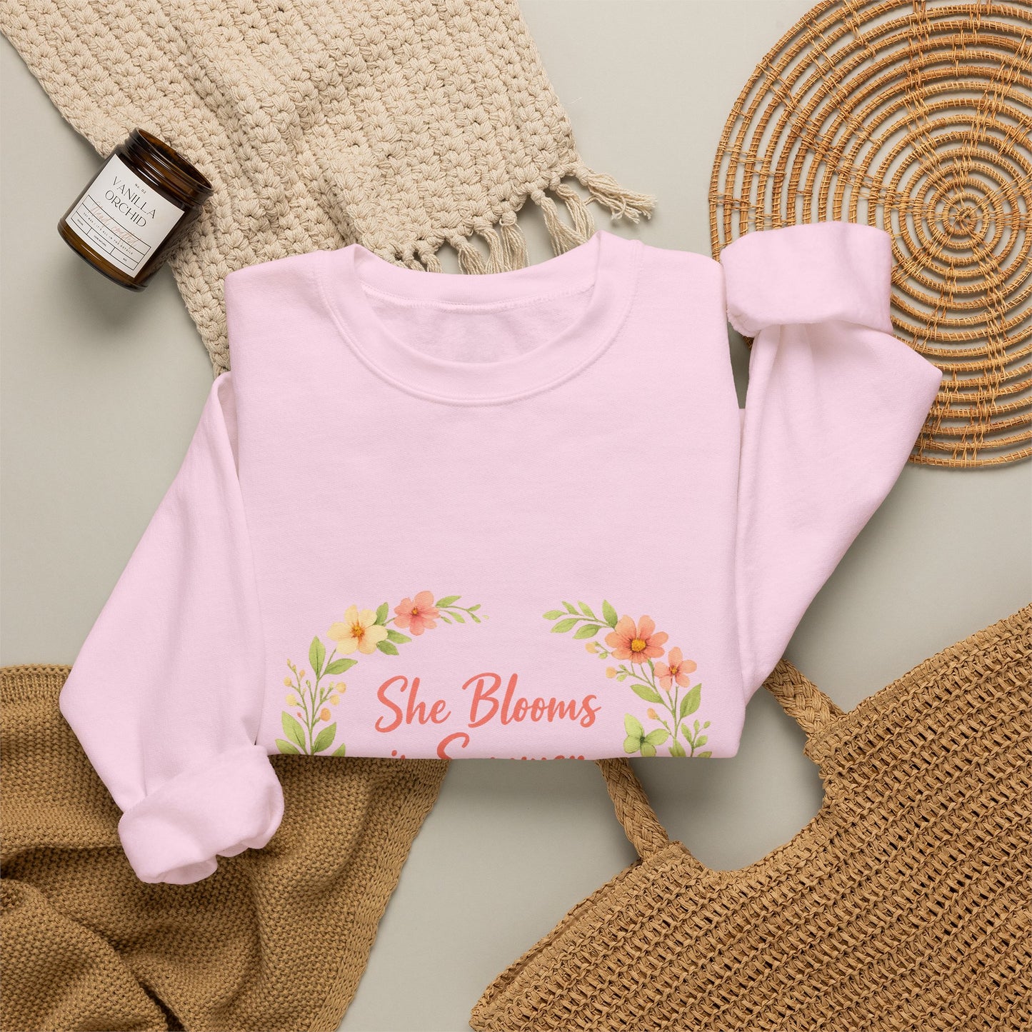 She Blooms in Summer Crewneck Sweatshirt — Floral Summer Vibes