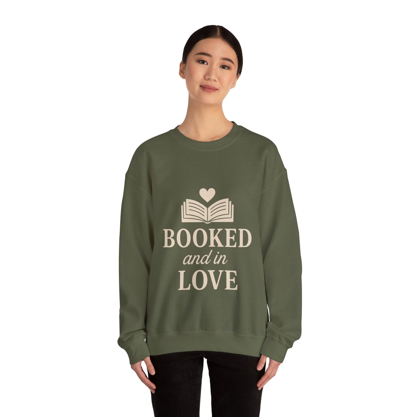 Booked and in Love Sweatshirt | Book Lovers Crewneck, Reading Graphic Printify