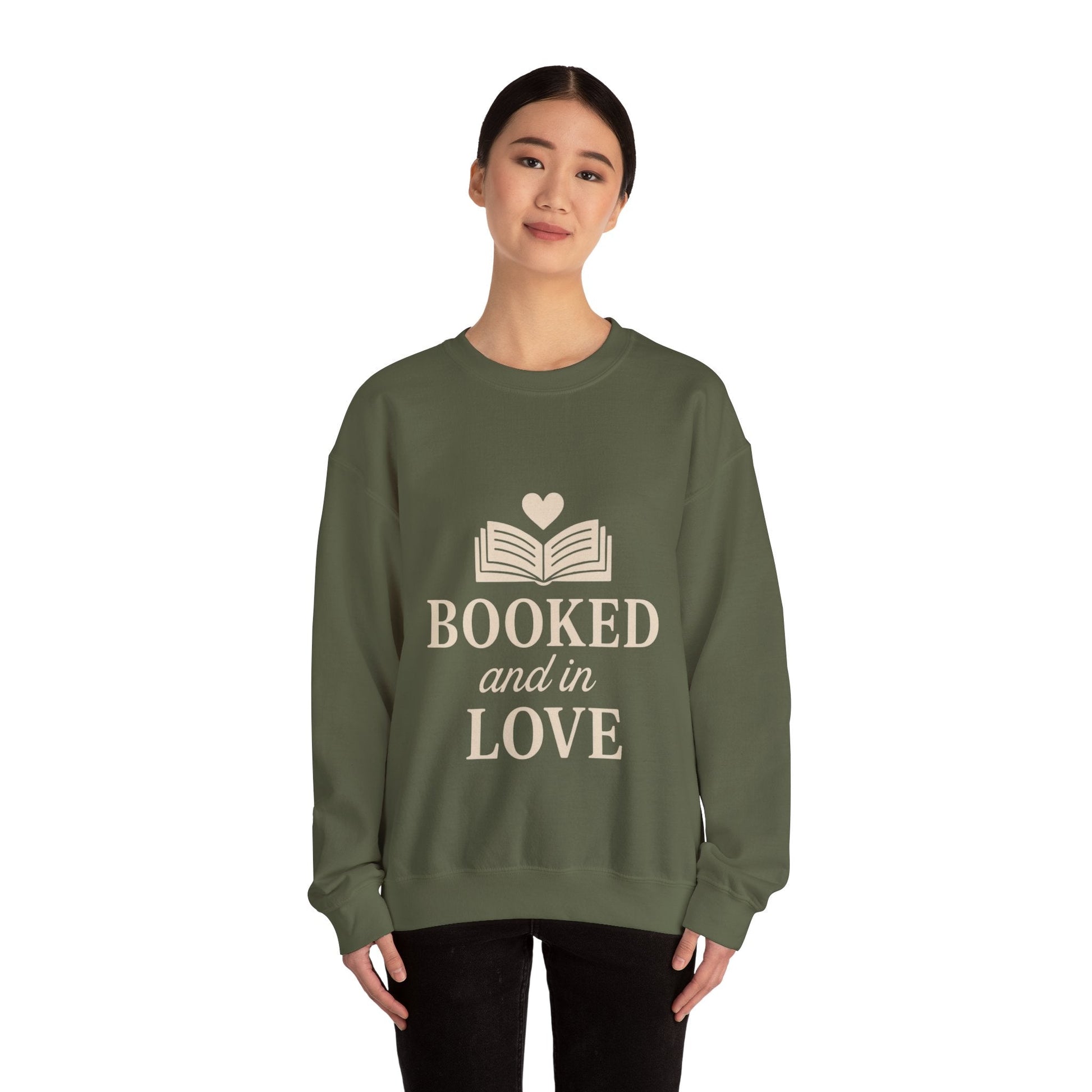 Booked and in Love Sweatshirt | Book Lovers Crewneck, Reading Graphic Printify