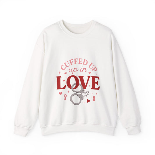 Cuffed Up in Love Crewneck Sweatshirt — Cozy Romantic Pullover Printify