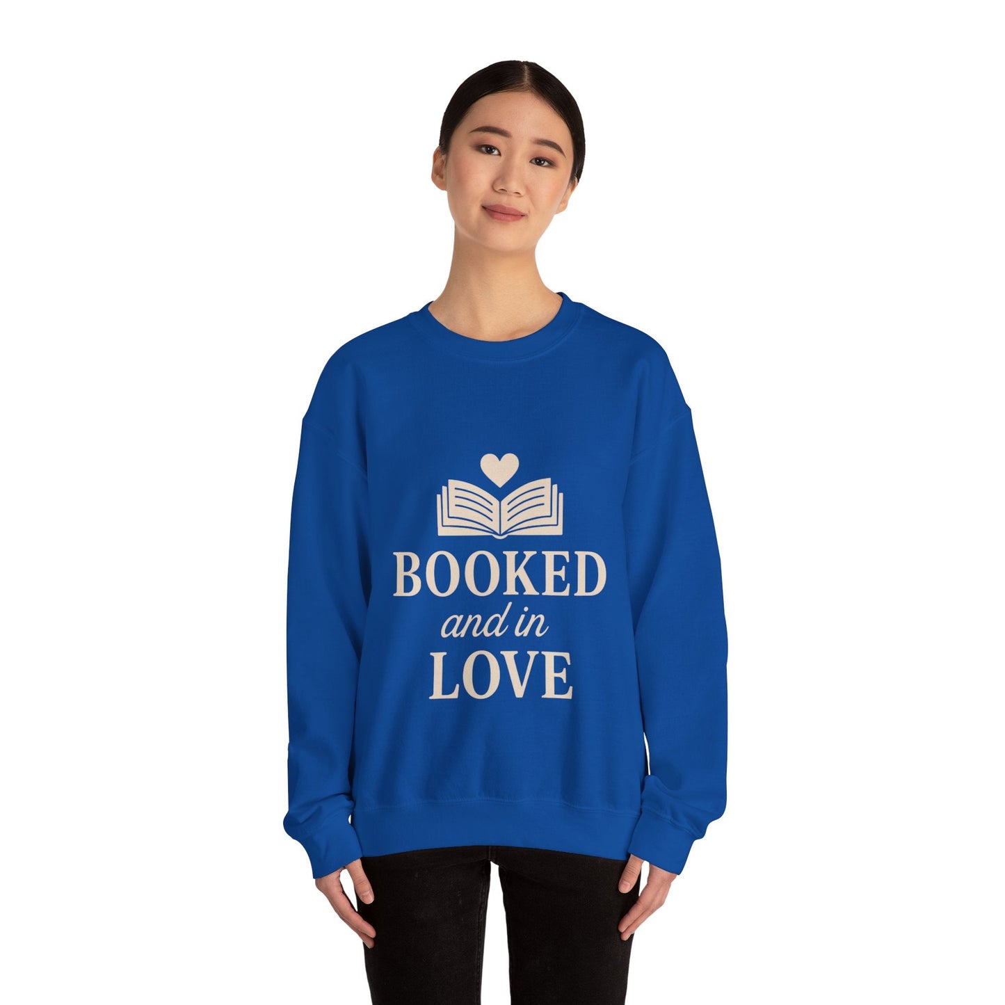 Booked and in Love Sweatshirt | Book Lovers Crewneck, Reading Graphic Printify