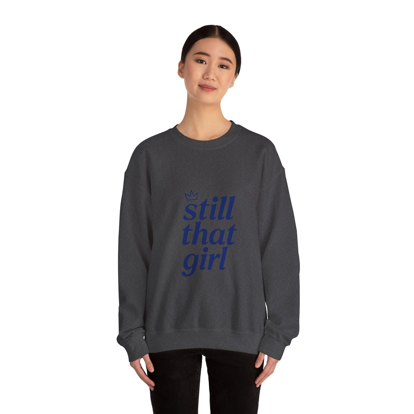 "still that girl" Navy Script Cozy Pullover