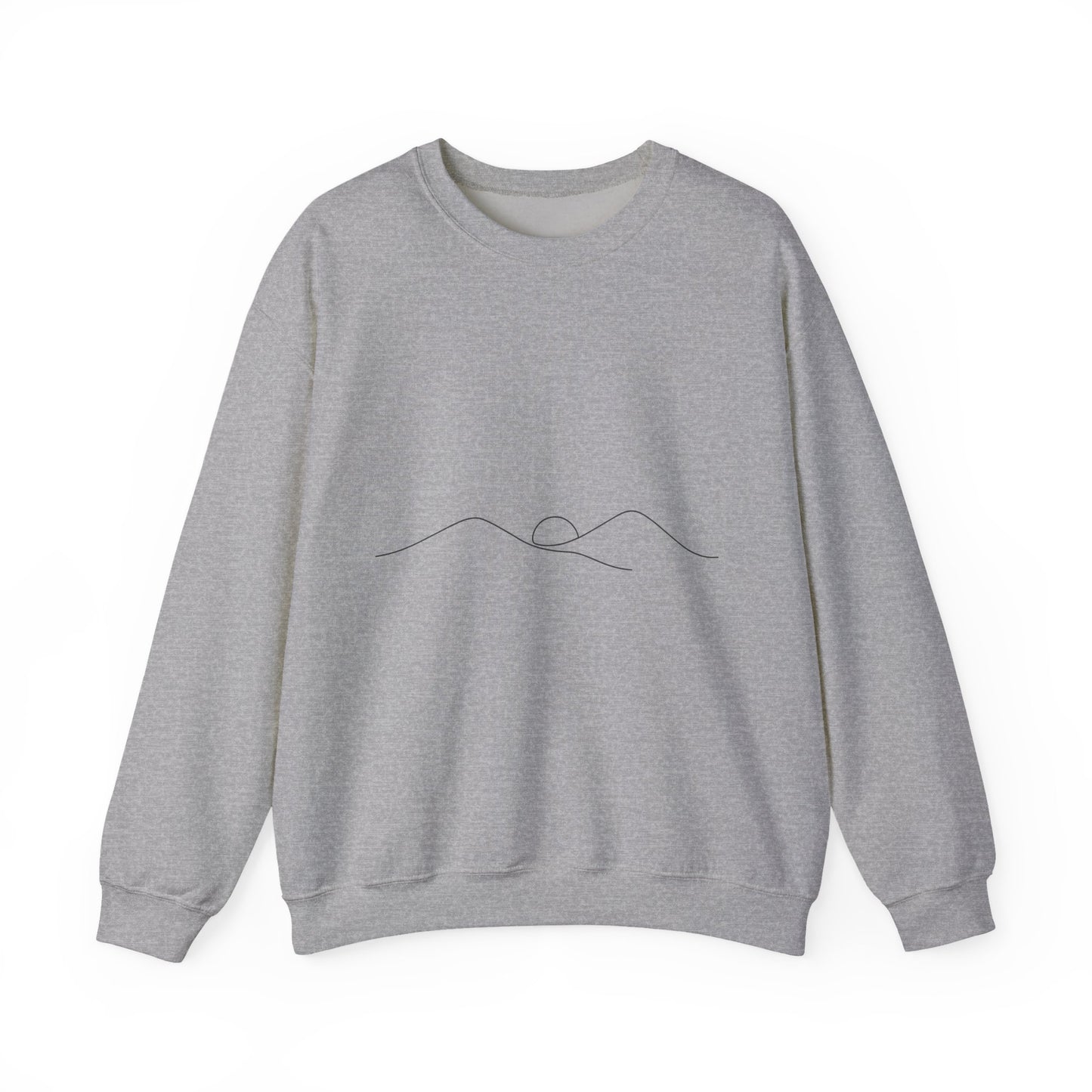 Minimal Sunrise Crewneck Sweatshirt — Simple Line Mountain & Sun Design