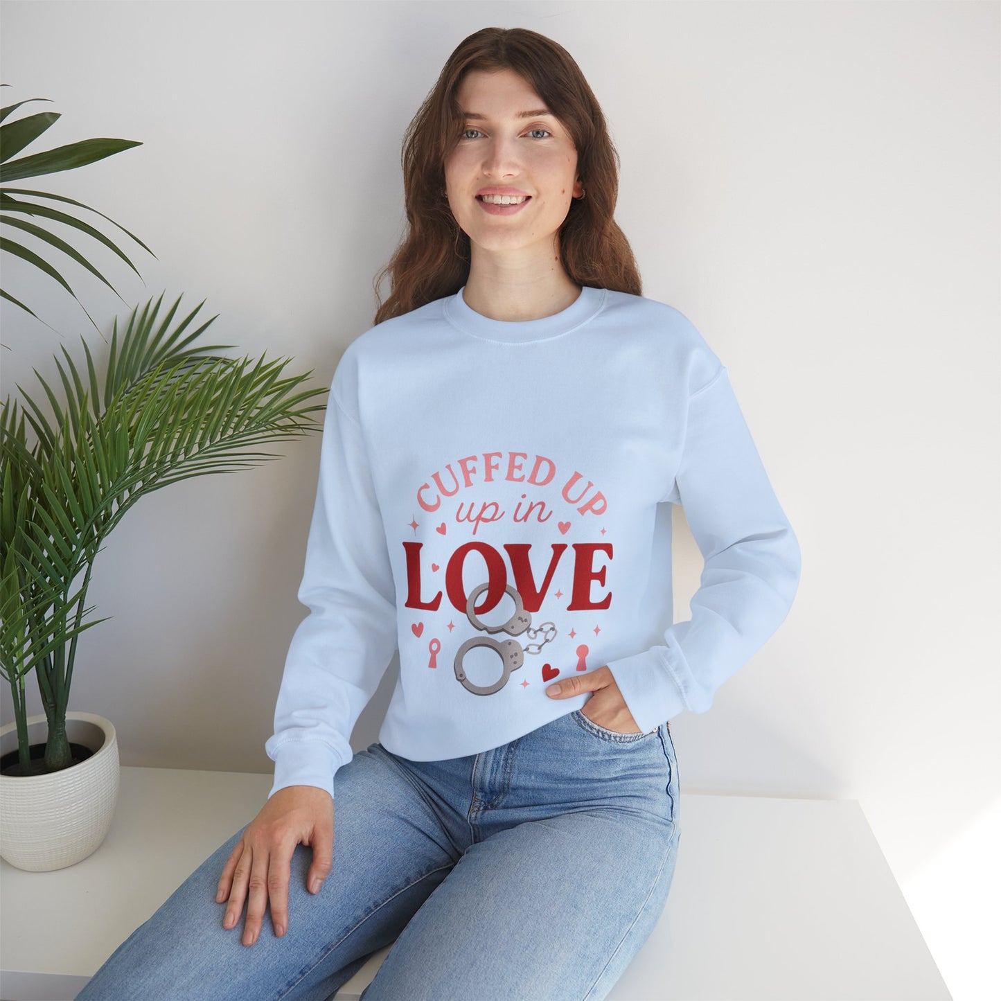 Cuffed Up in Love Crewneck Sweatshirt — Cozy Romantic Pullover