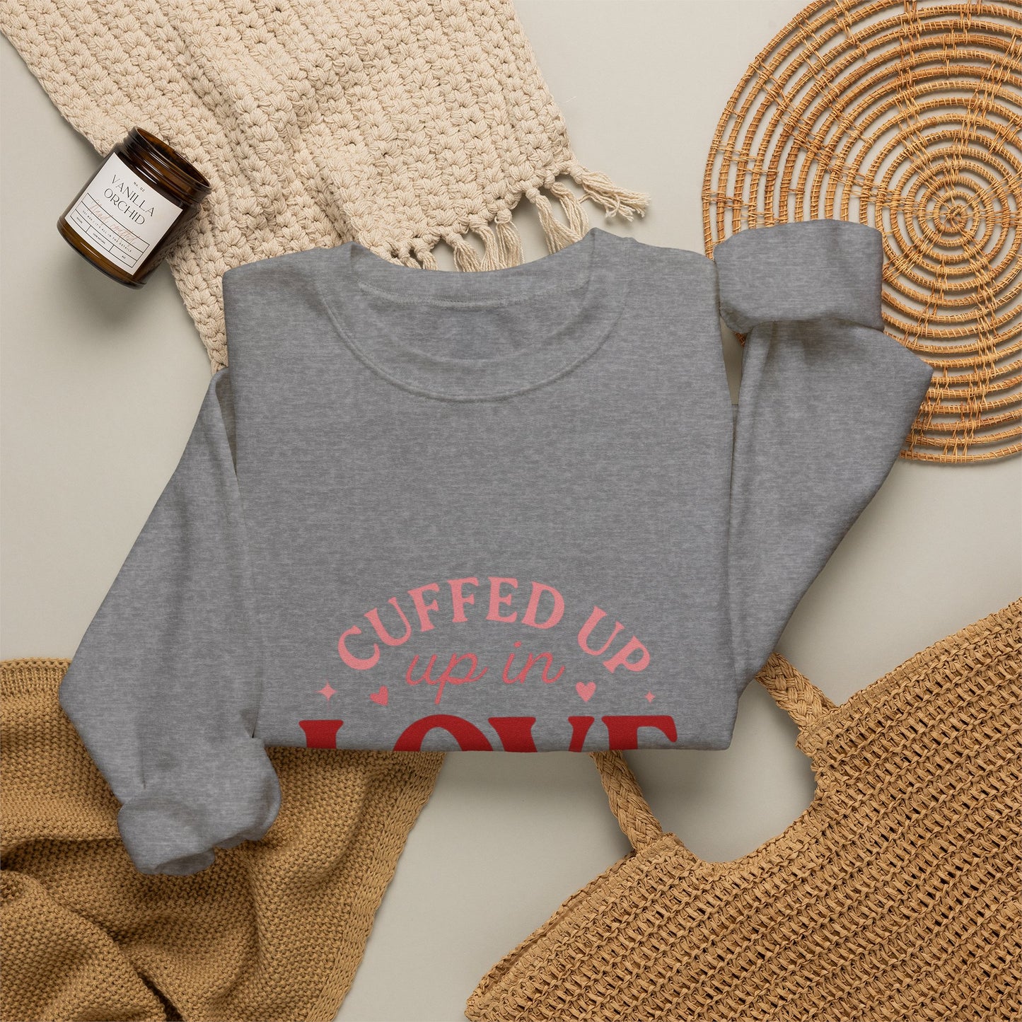 Cuffed Up in Love Crewneck Sweatshirt — Cozy Romantic Pullover
