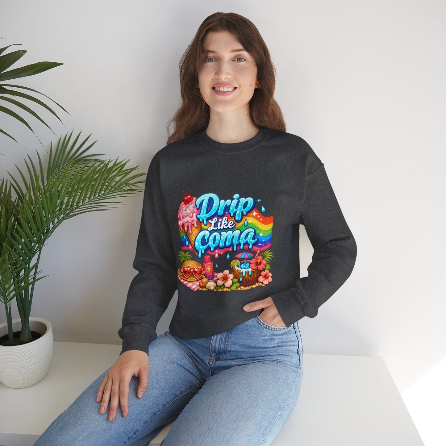 Drip Like Coma Crewneck Sweatshirt — Colorful Tropical Candy Graphic