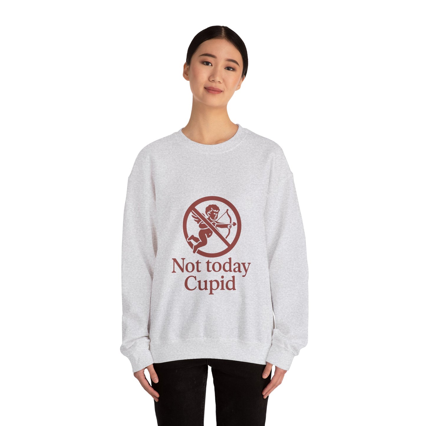 Not Today Cupid sweatshirt | anti-valentine crewneck, funny cupid graphic