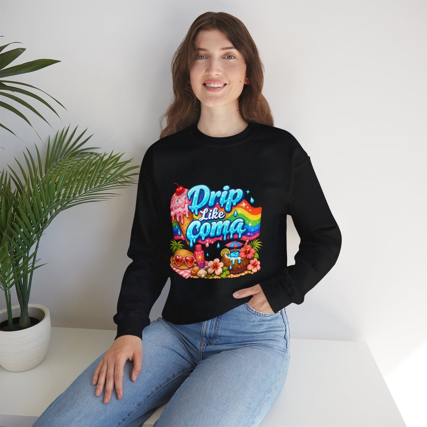 Drip Like Coma Crewneck Sweatshirt — Colorful Tropical Candy Graphic
