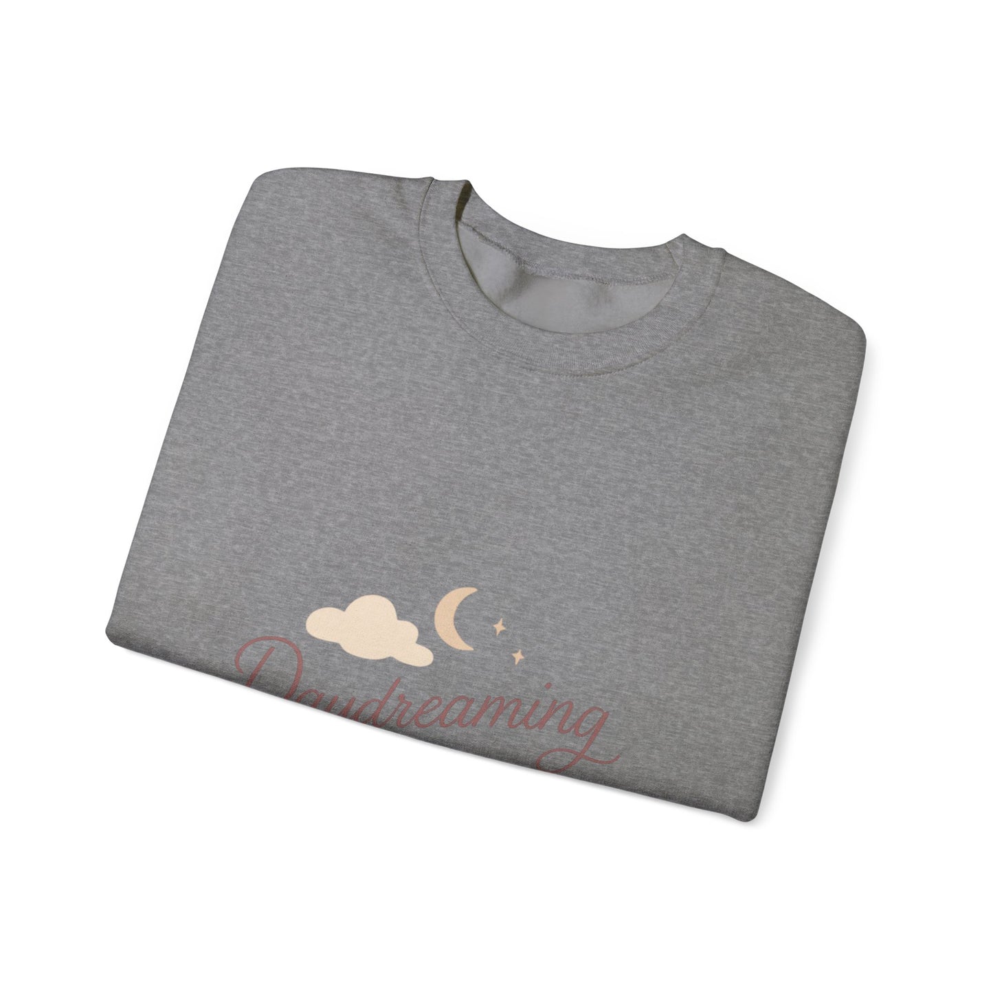 Daydreaming of Us crewneck sweatshirt | moon, clouds, script text