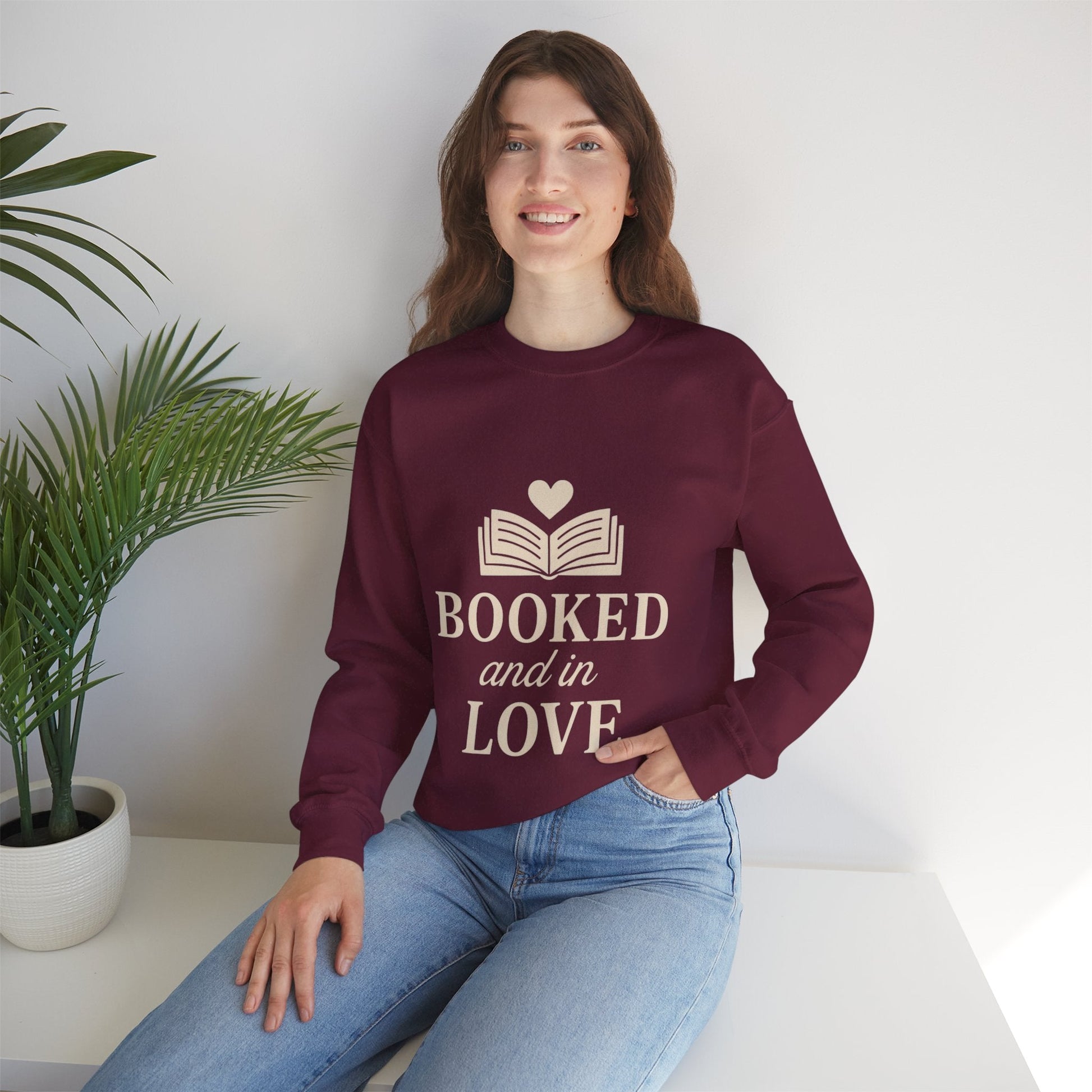 Booked and in Love Sweatshirt | Book Lovers Crewneck, Reading Graphic Printify