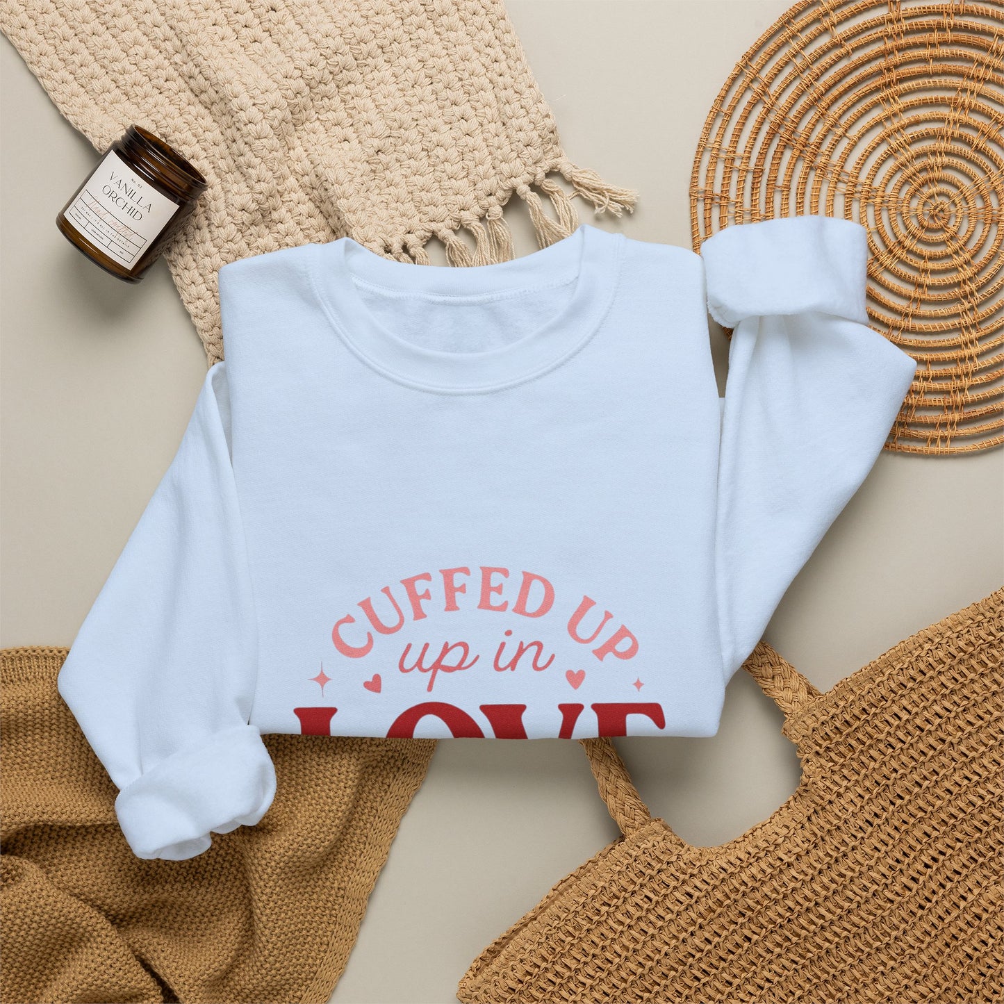 Cuffed Up in Love Crewneck Sweatshirt — Cozy Romantic Pullover