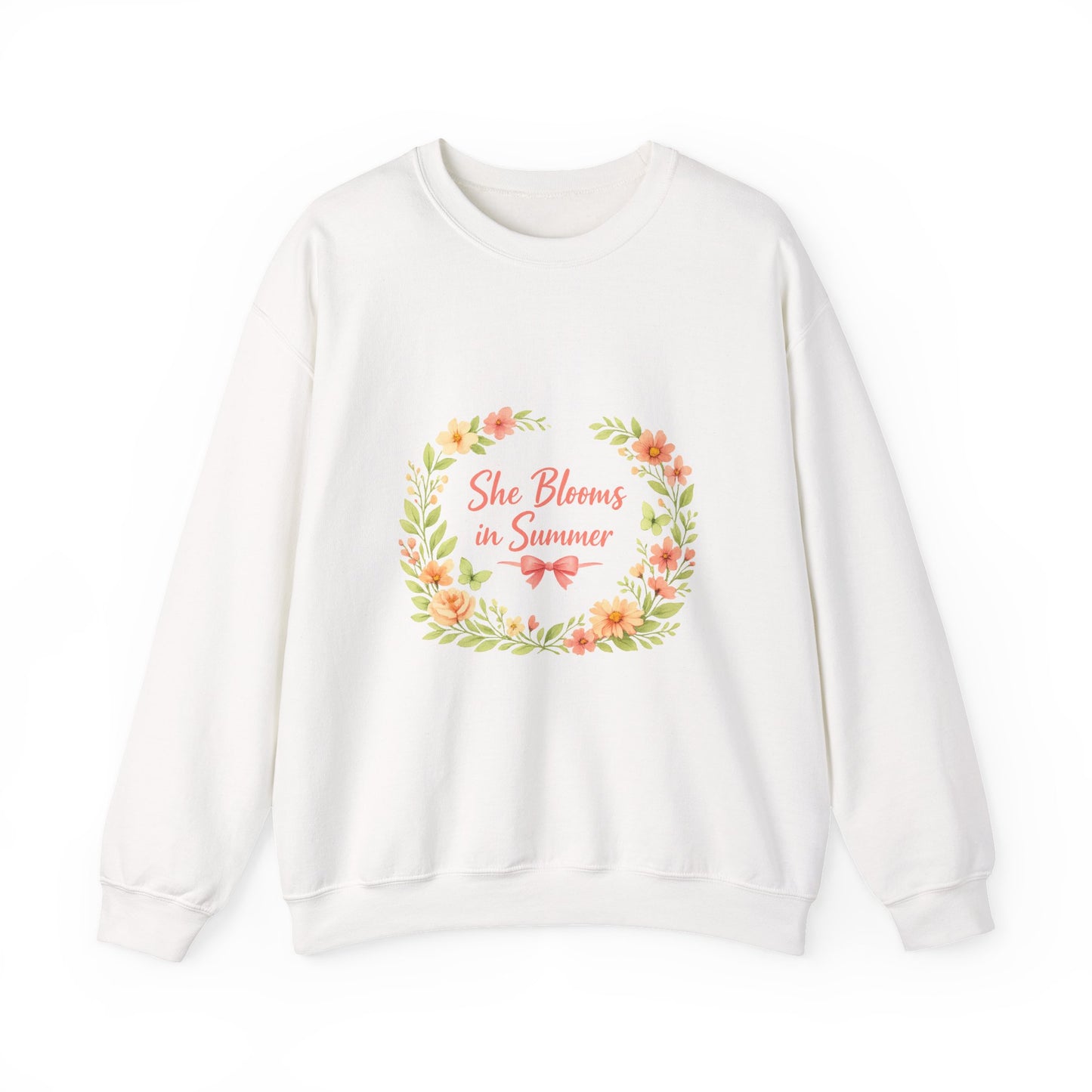 She Blooms in Summer Crewneck Sweatshirt — Floral Summer Vibes