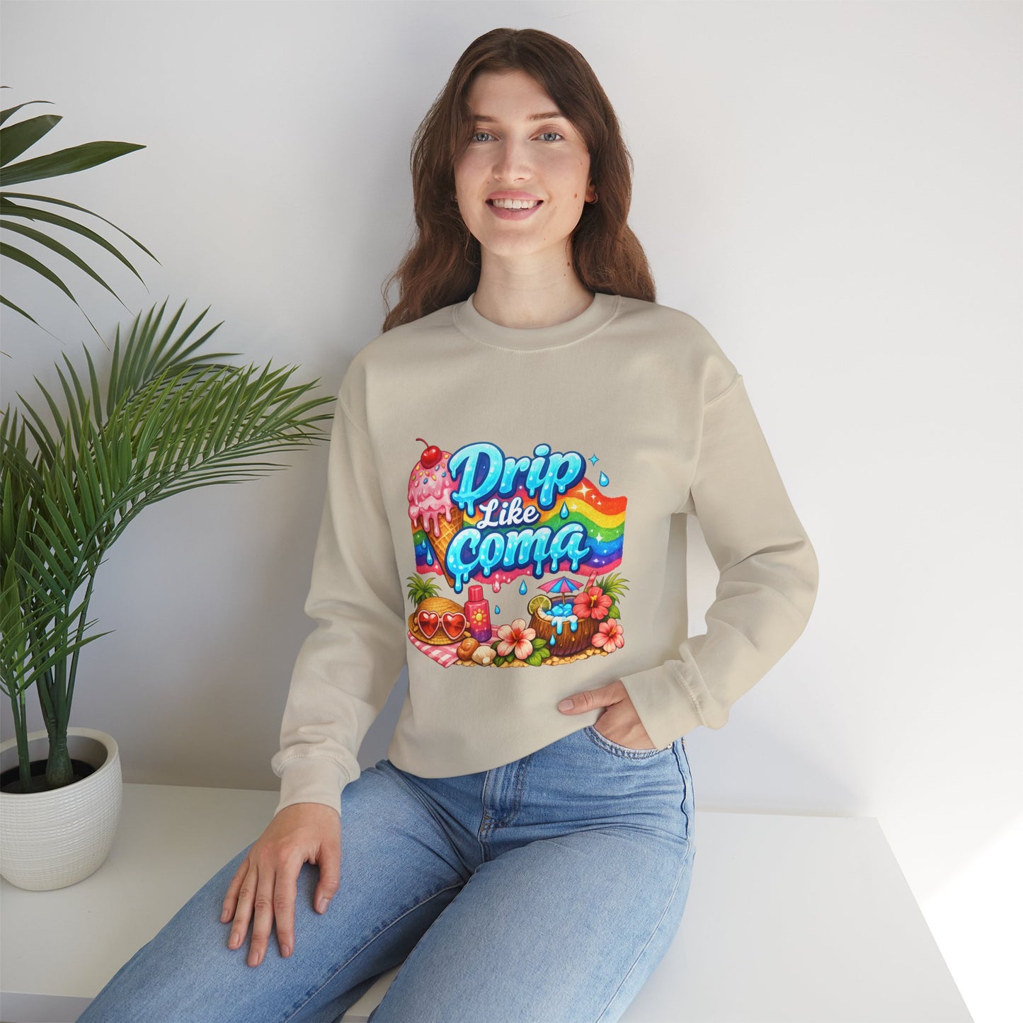 Drip Like Coma Crewneck Sweatshirt — Colorful Tropical Candy Graphic
