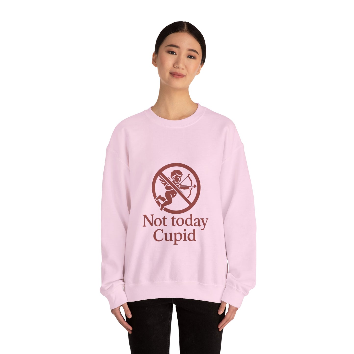 Not Today Cupid sweatshirt | anti-valentine crewneck, funny cupid graphic
